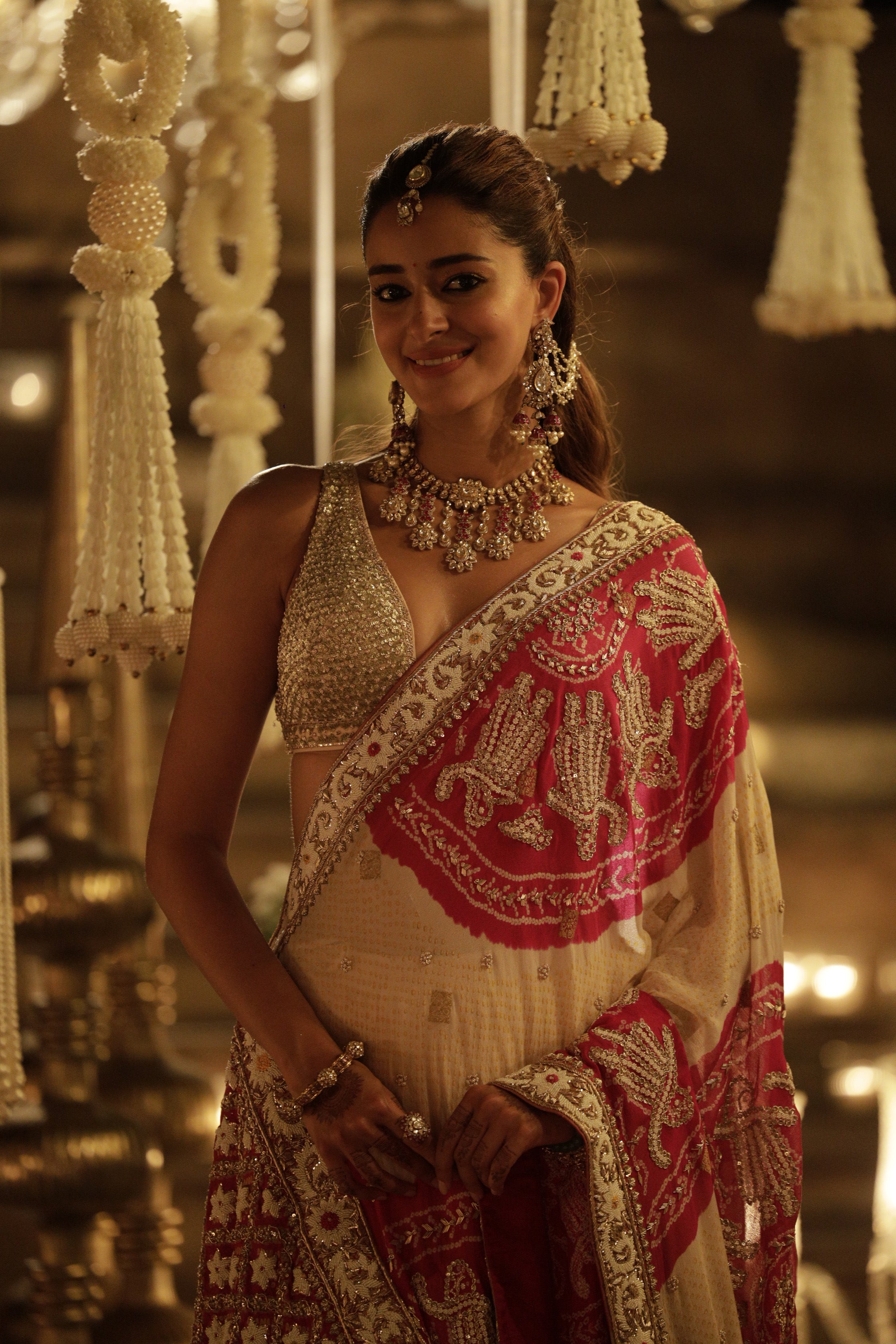 ANANYA PANDEY In Ivory Rosette Lehenga Set