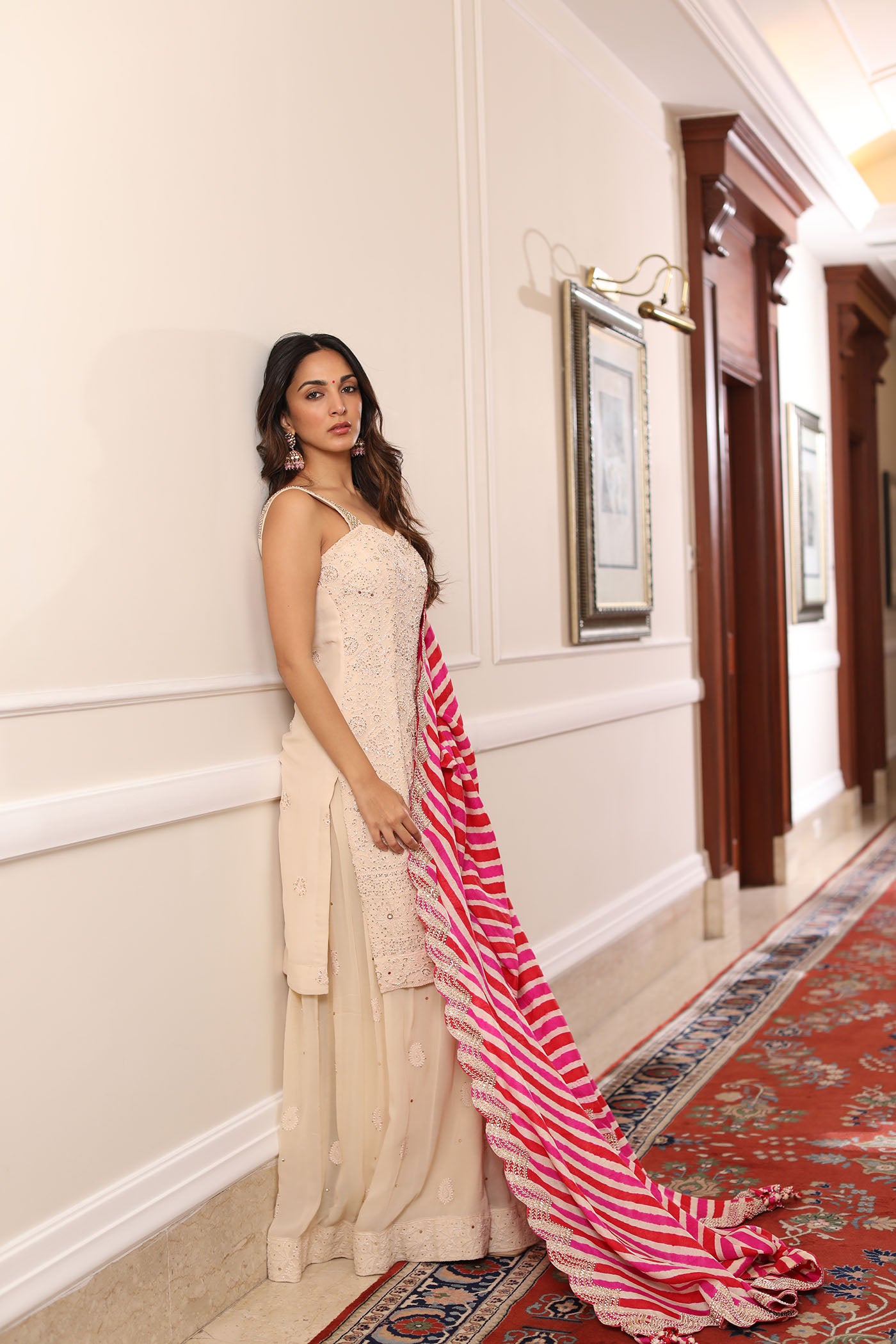 Ivory Sharara Set With Leheriya Dupatta