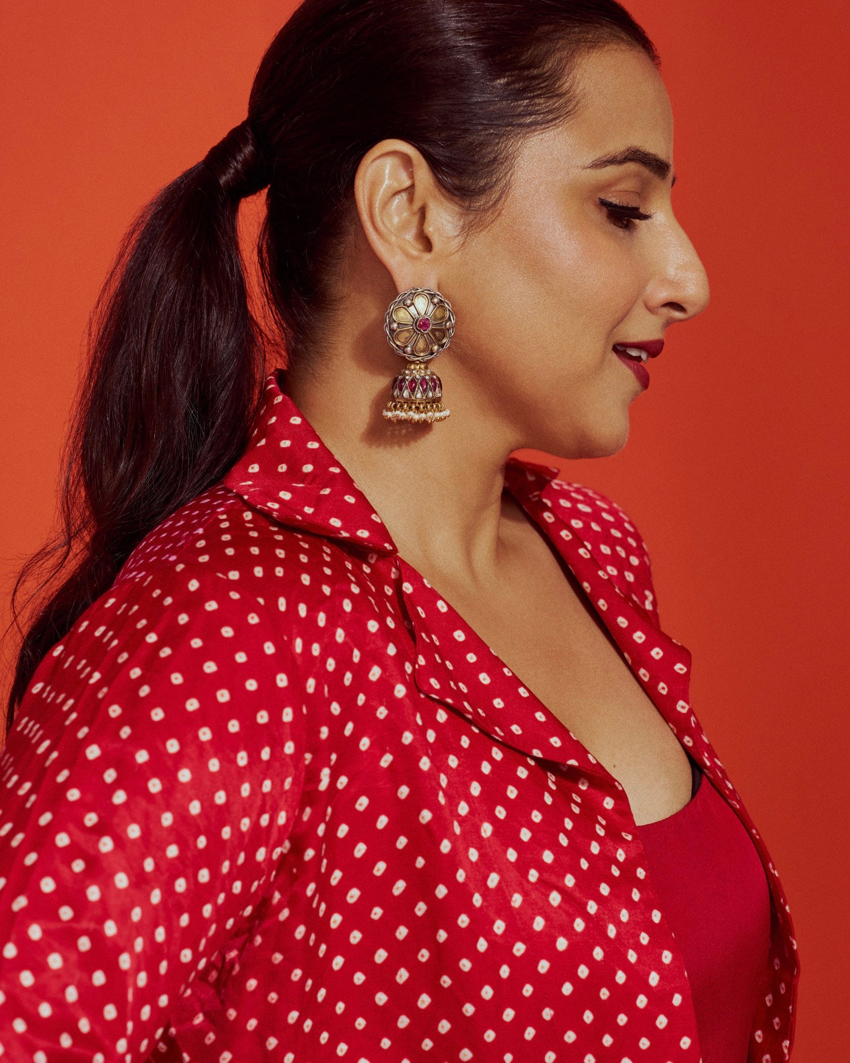 Red Crush inner with bandhni jacket set