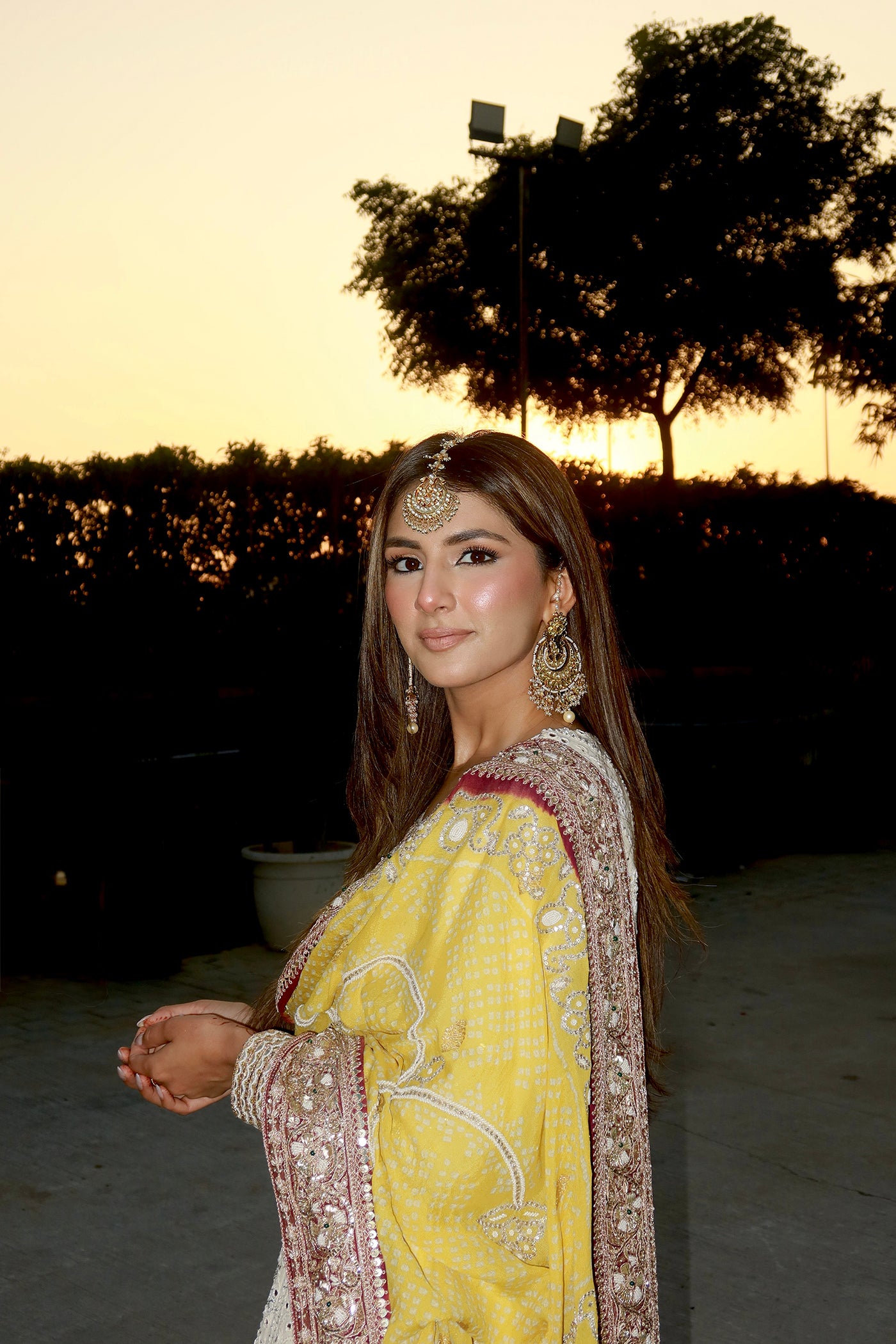 MEHER TALUJA In Ivory chikankari anarkali with yellow purple bandhani dupatta