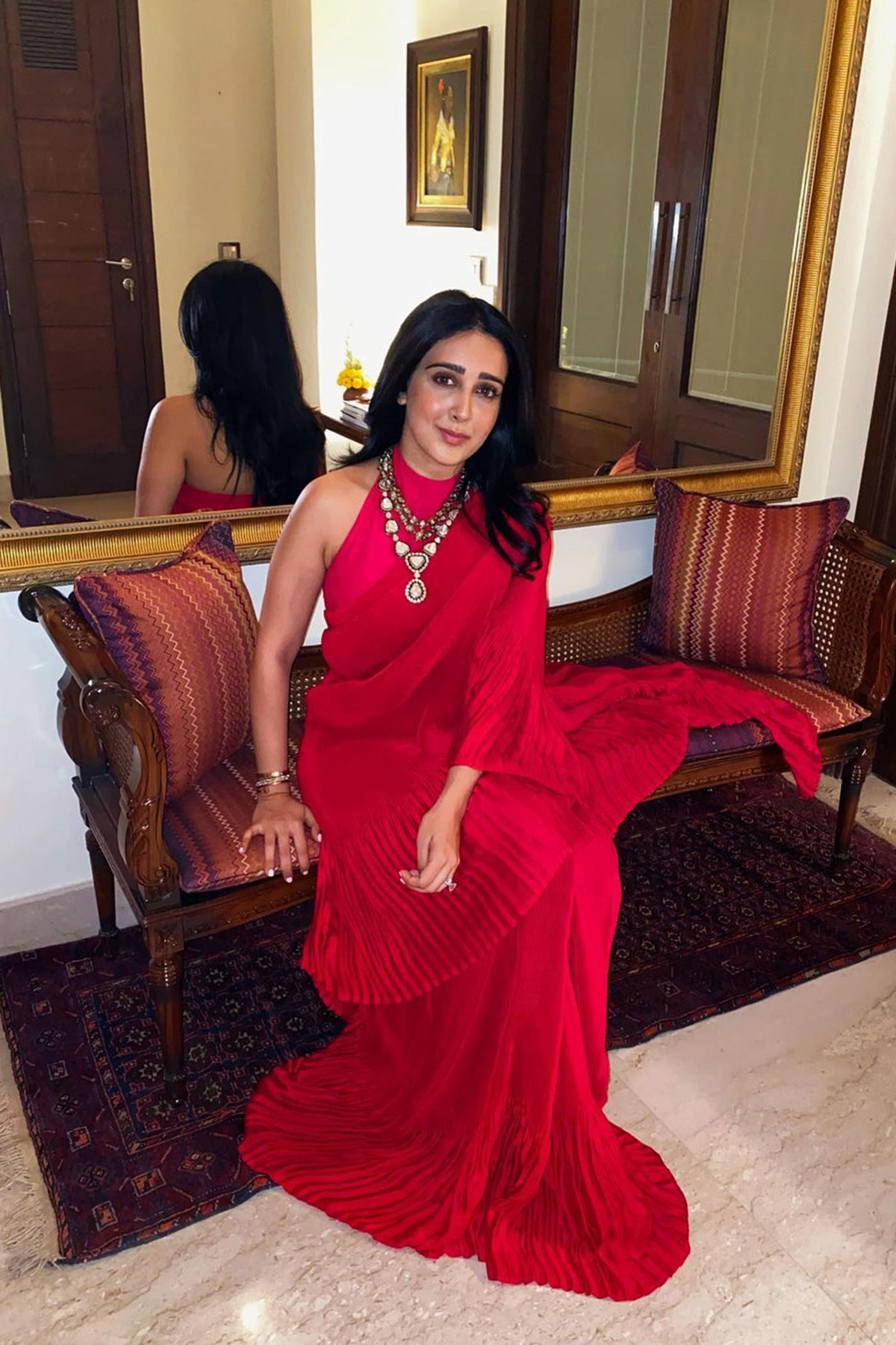 Pink Pleated Italian Silk Pre-Stitched Saree