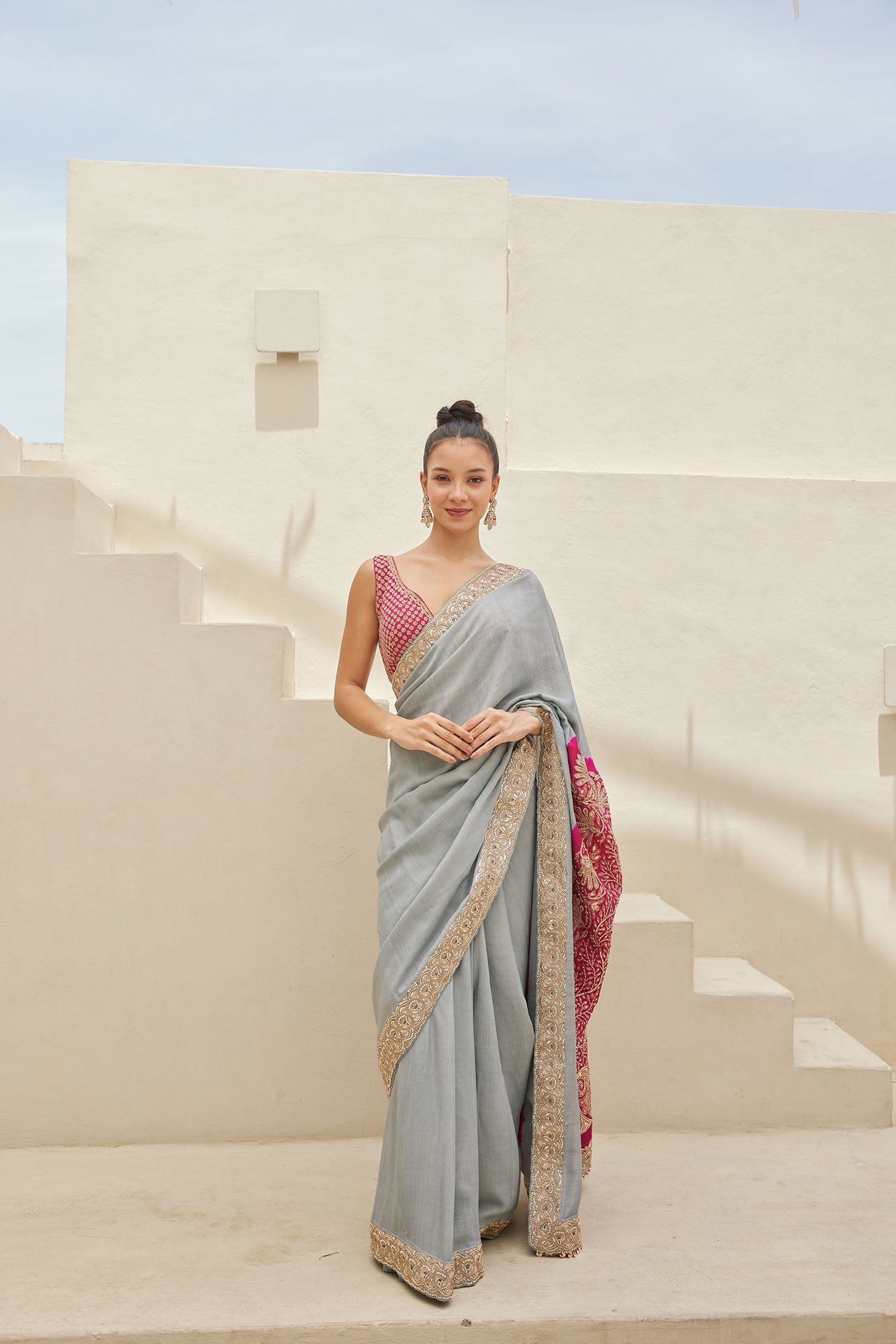 Ice Grey Saree Set