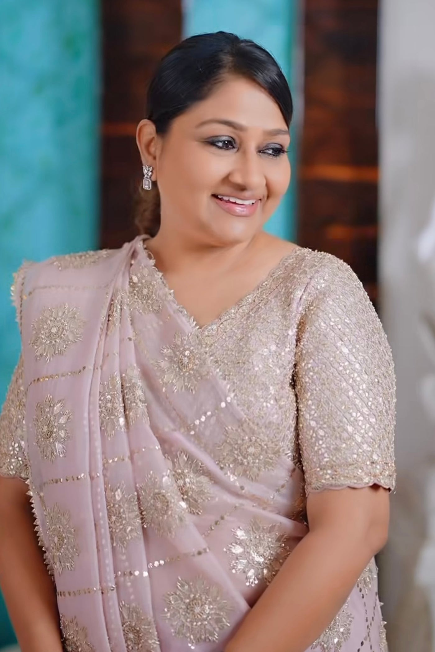 Blush Pink Organza Saree And Blouse Set