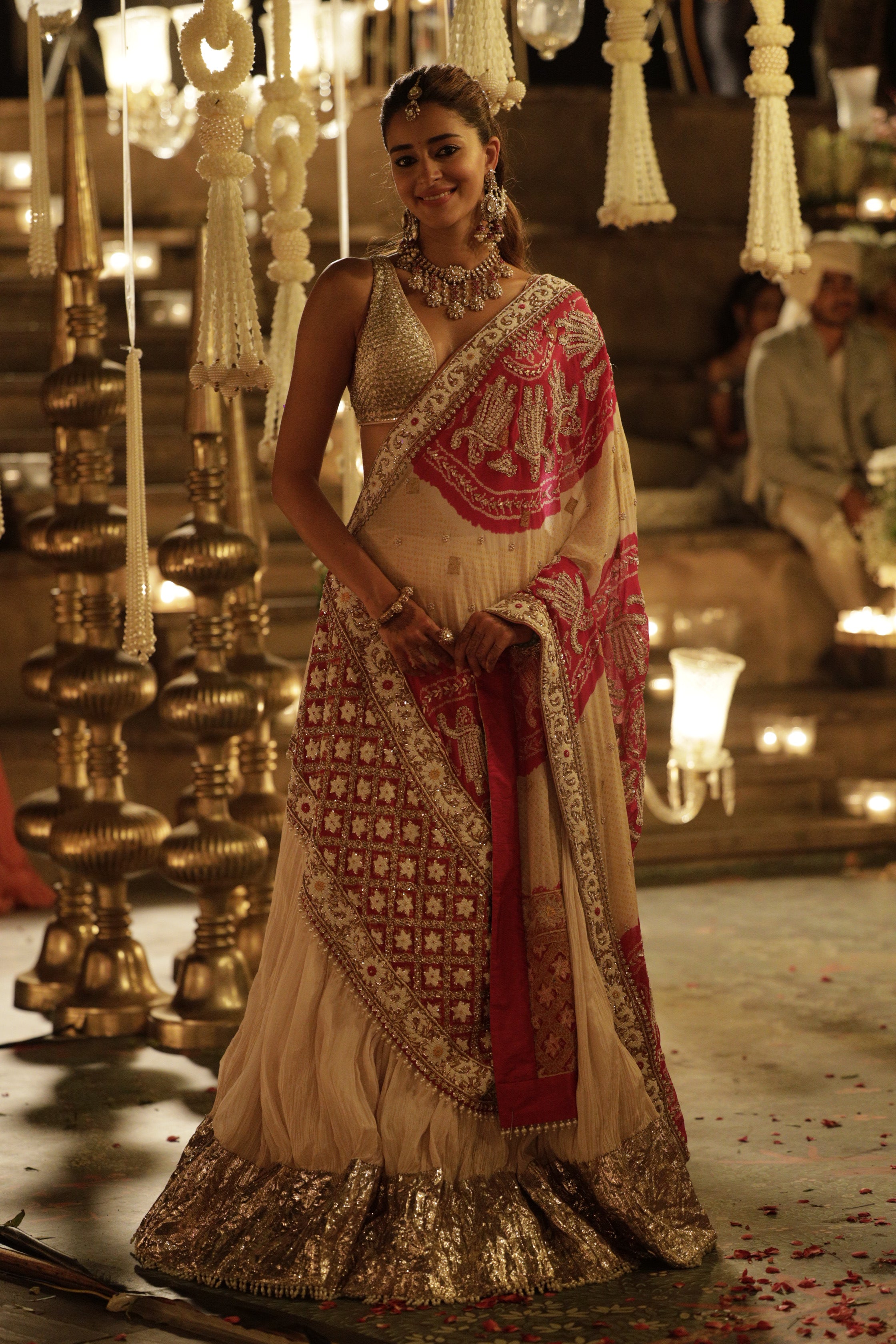 ANANYA PANDEY In Ivory Rosette Lehenga Set