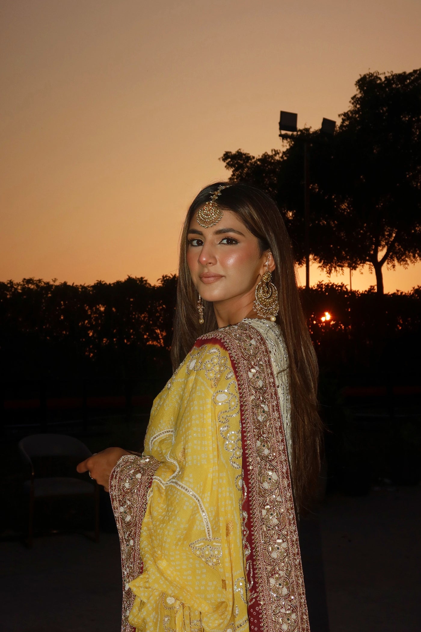 MEHER TALUJA In Ivory chikankari anarkali with yellow purple bandhani dupatta