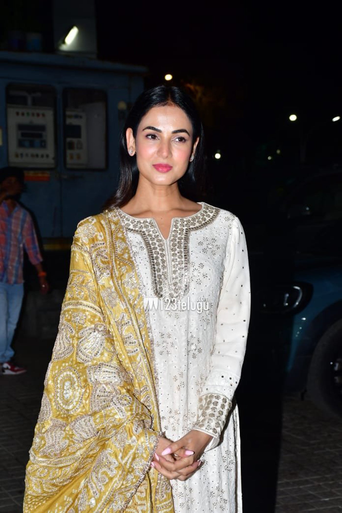 Ivory Embroidered Chikan Kurta Set with Yellow Bandhni Dupatta