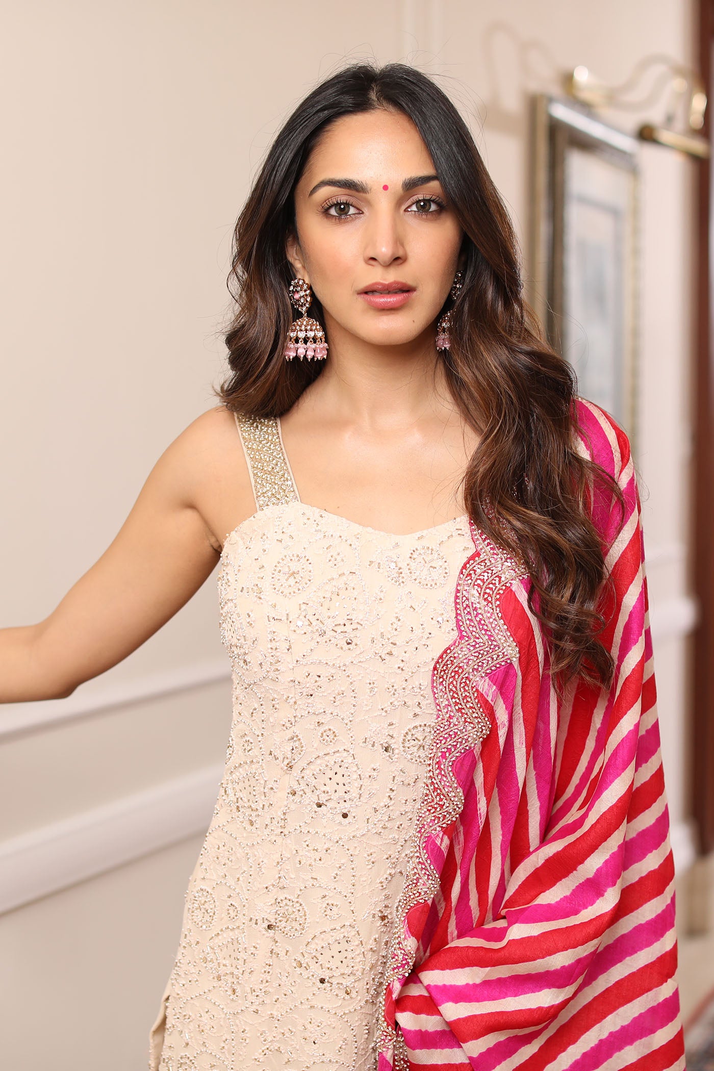 Ivory Sharara Set With Leheriya Dupatta