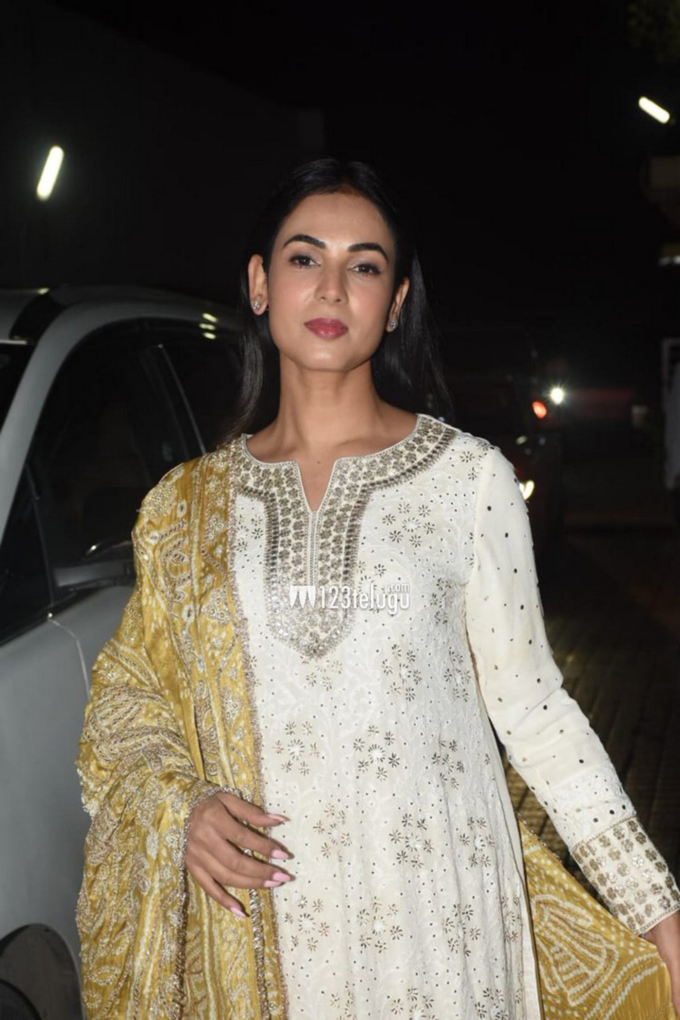 Ivory Embroidered Chikan Kurta Set with Yellow Bandhni Dupatta