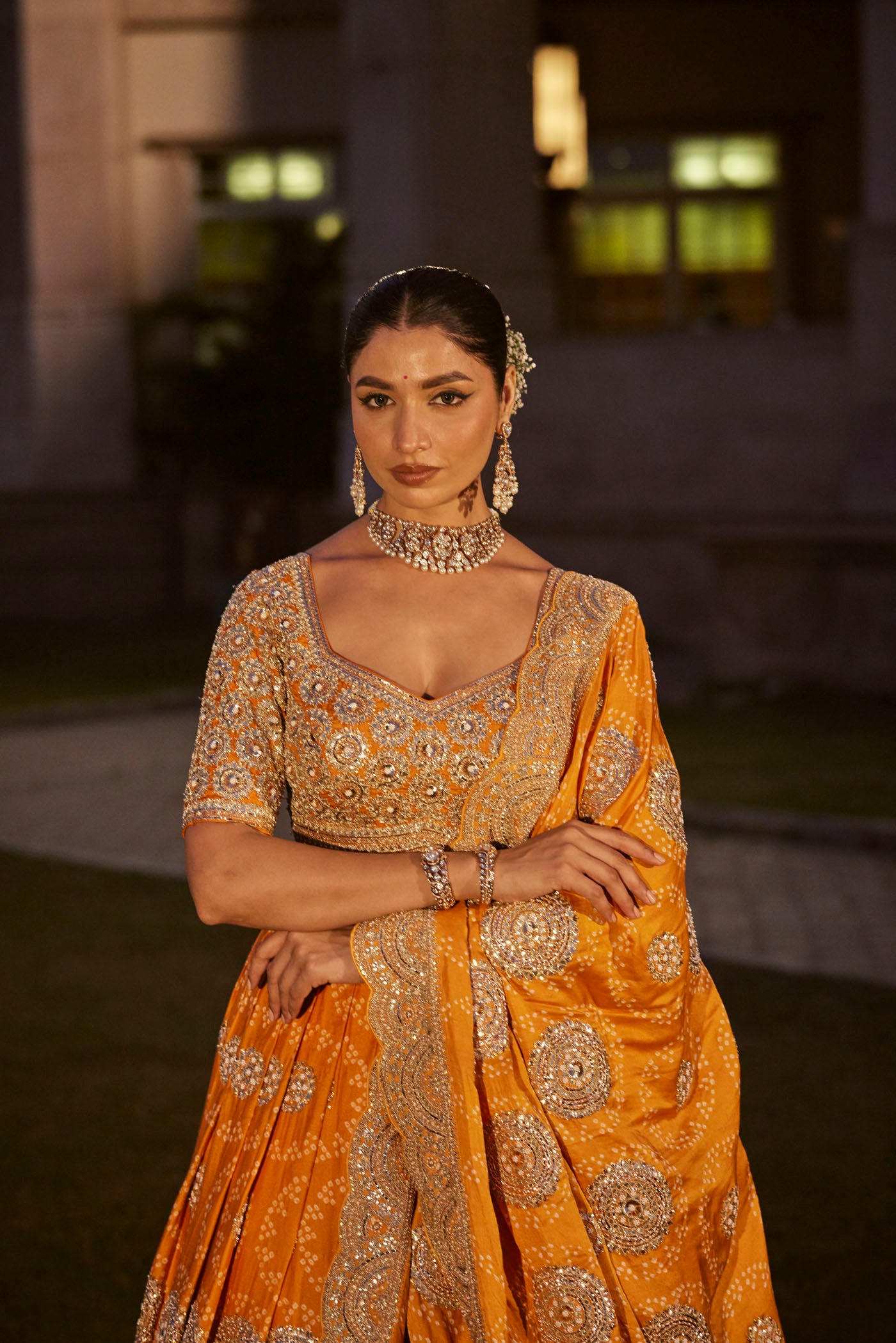 Orange Silk Bandhani Lehenga Set