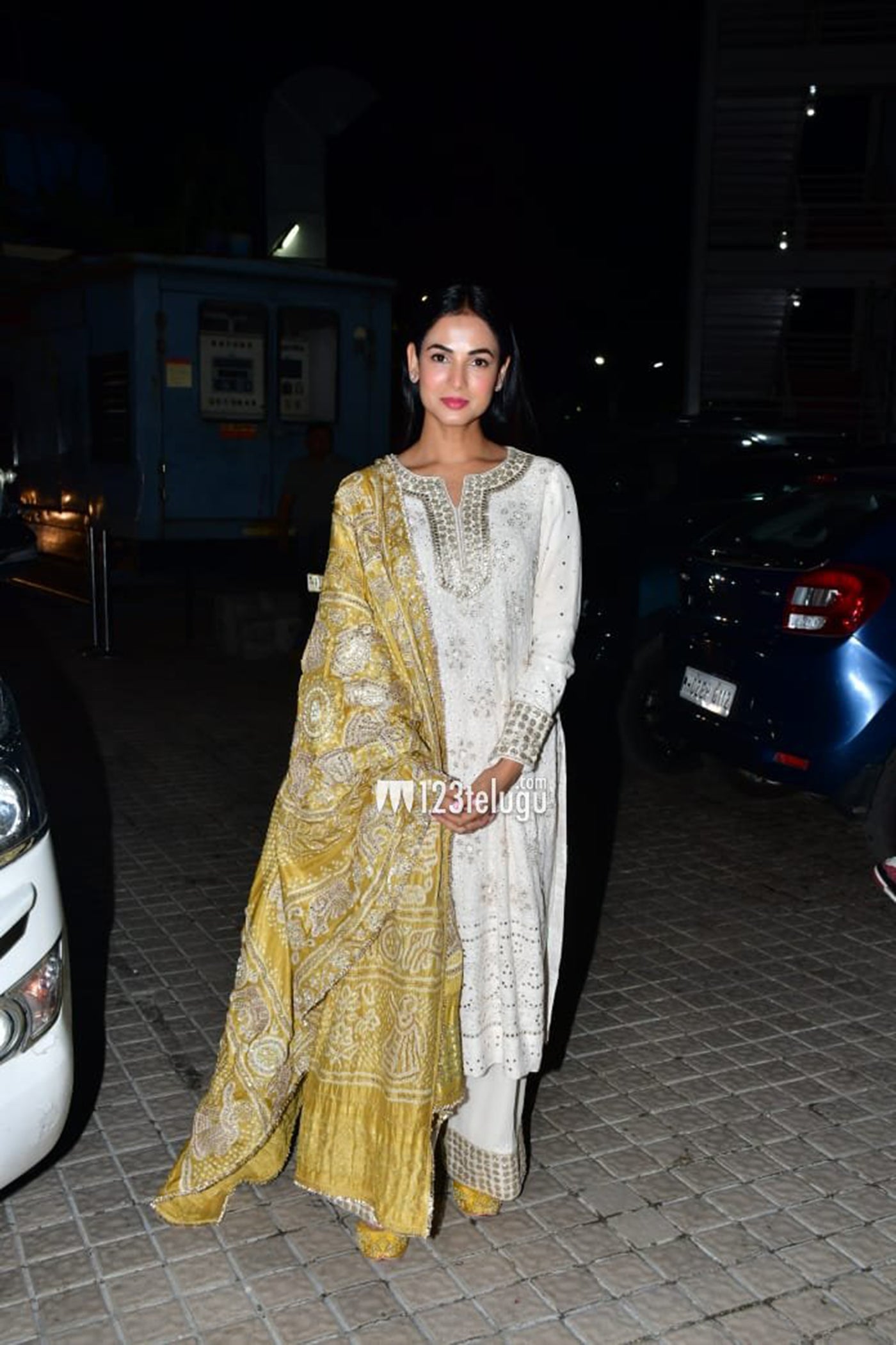 Ivory Embroidered Chikan Kurta Set with Yellow Bandhni Dupatta