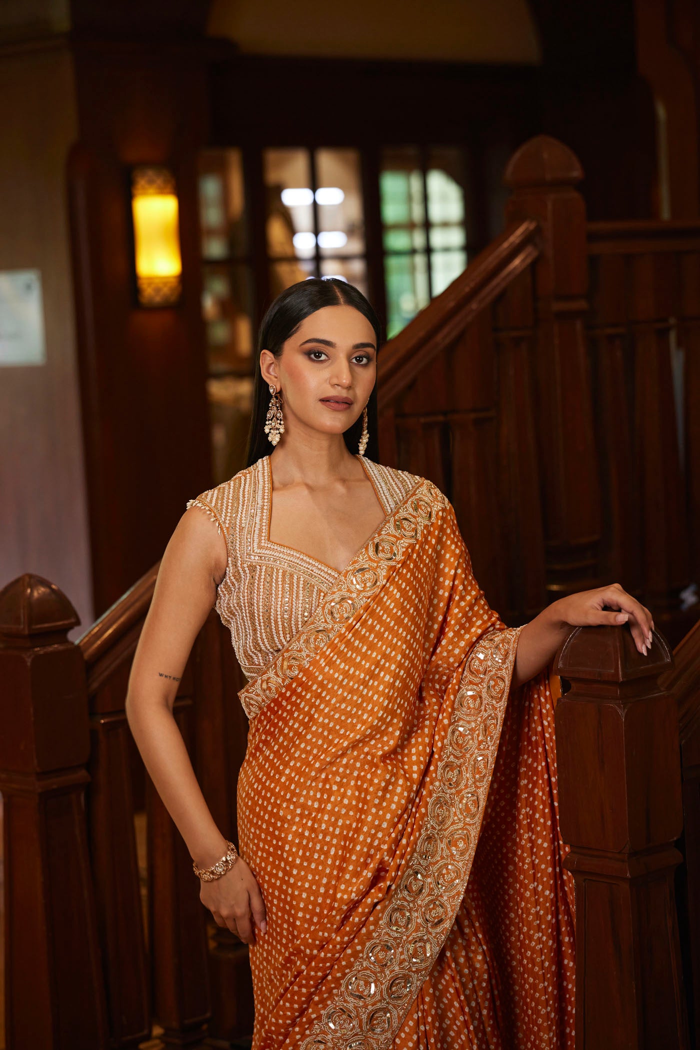 Orange Bandhani Saree set