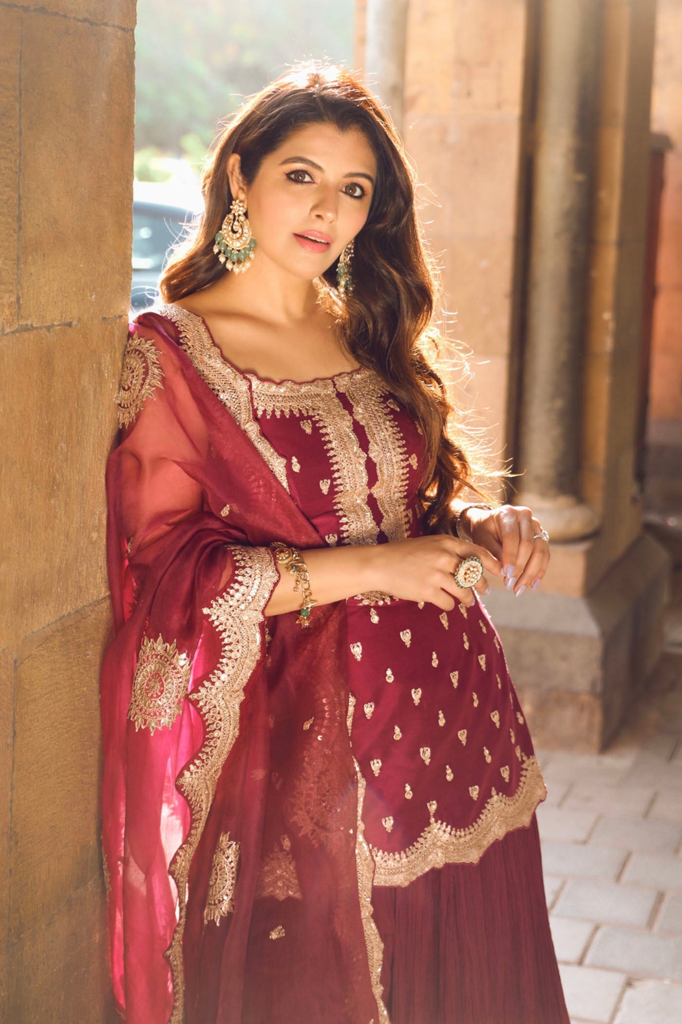 Purple Crushed Sharara Set