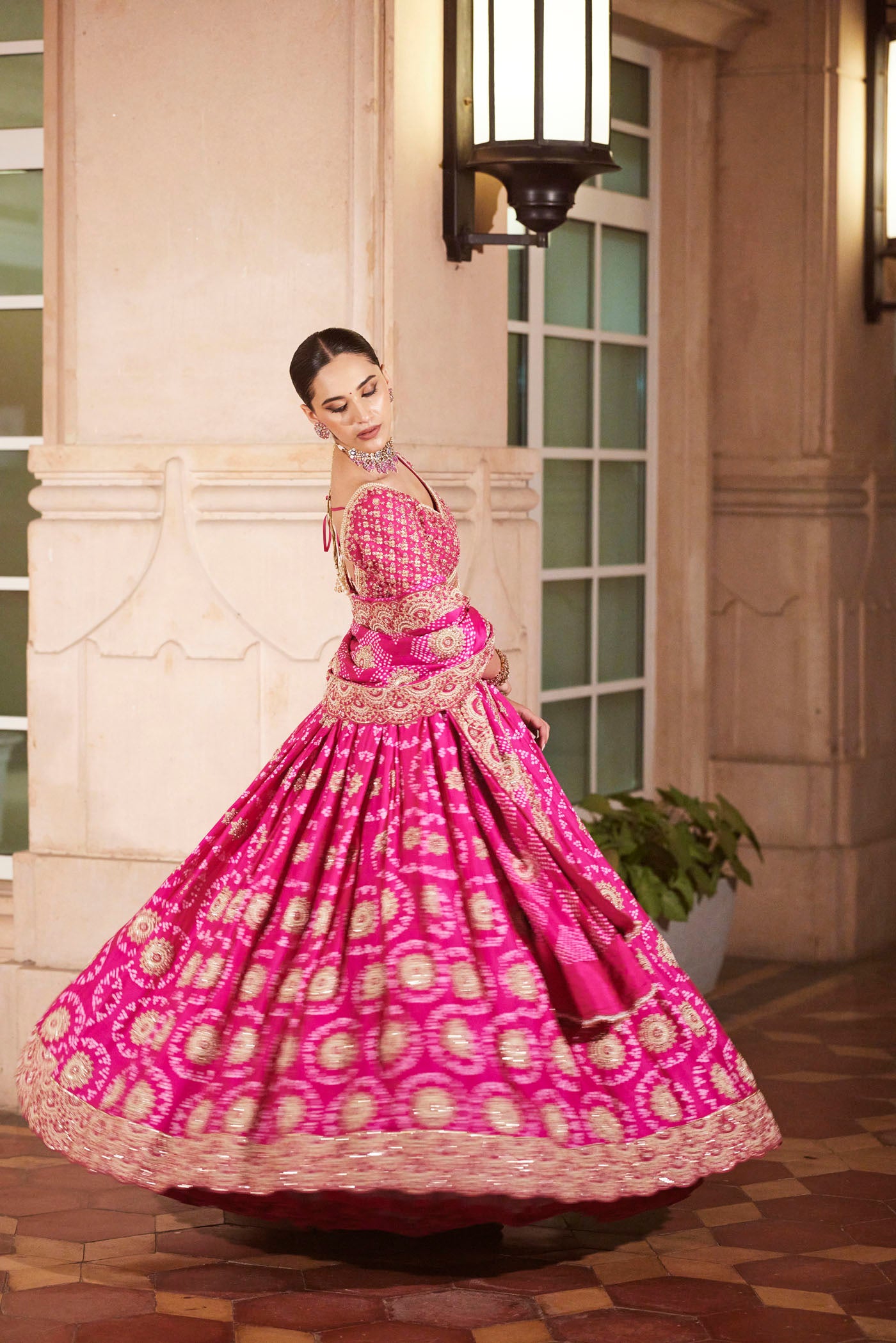 pink Silk Bandhani Lehenga Set