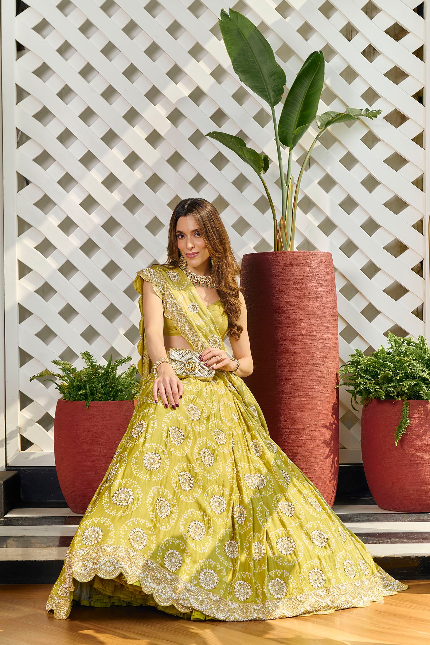 Green Gajji Silk Bandhani Lehenga Set