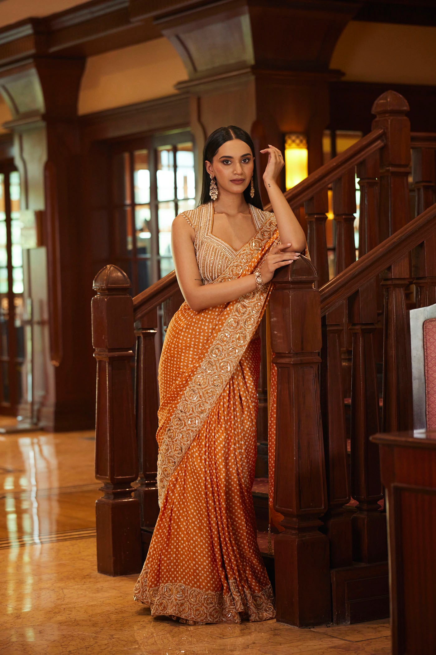 Orange Bandhani Saree set