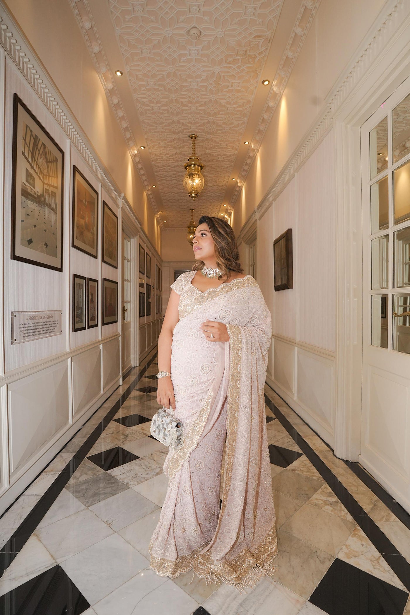 Pink Georgette Chikankari Mukaish Work Saree Set