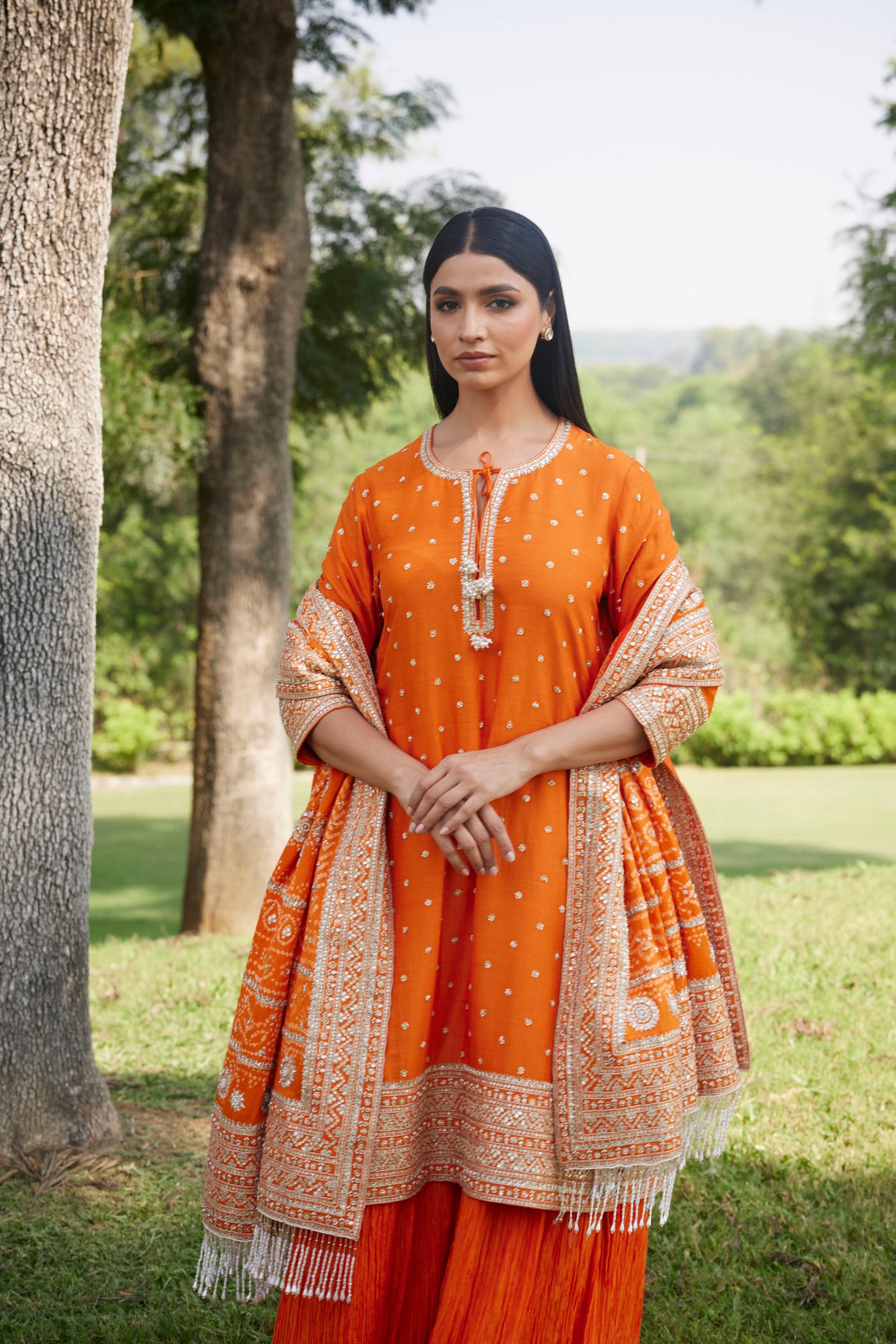 Orange Kurta Sharara Set with Embroidered Dupatta