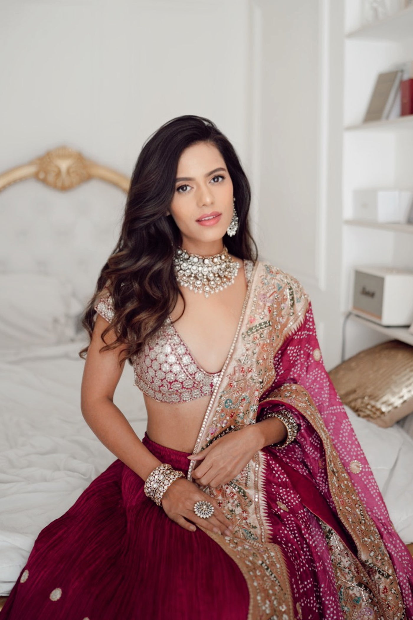 Purple Crushed Silk Lehnga Set