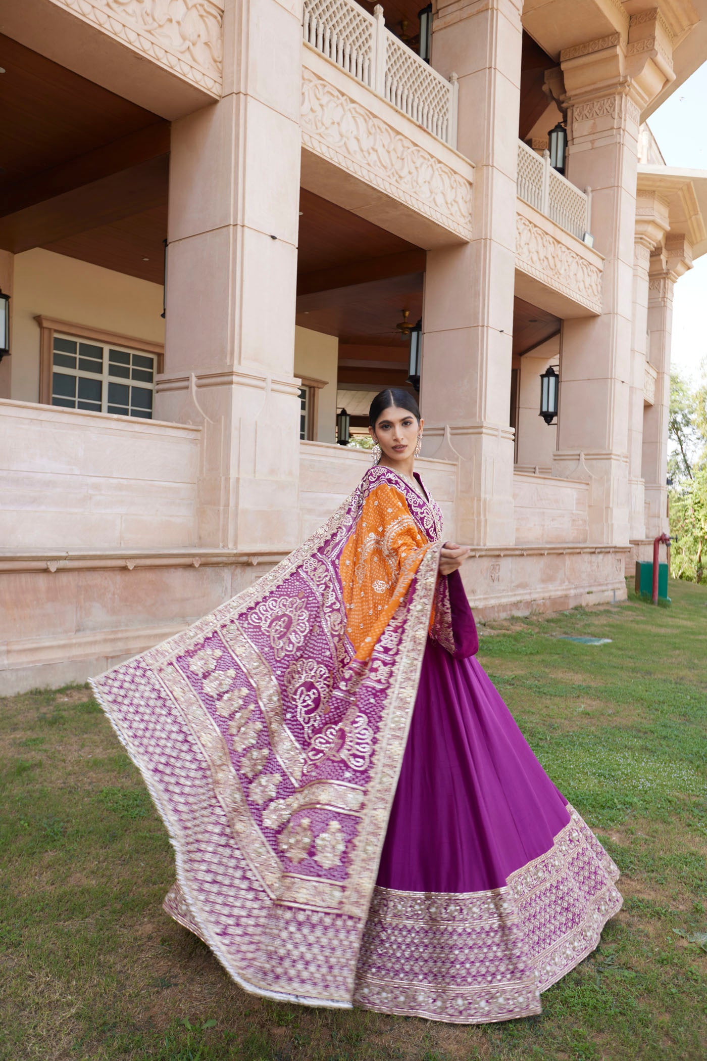 Purple Dupion Silk Embroidered Lehenga Set