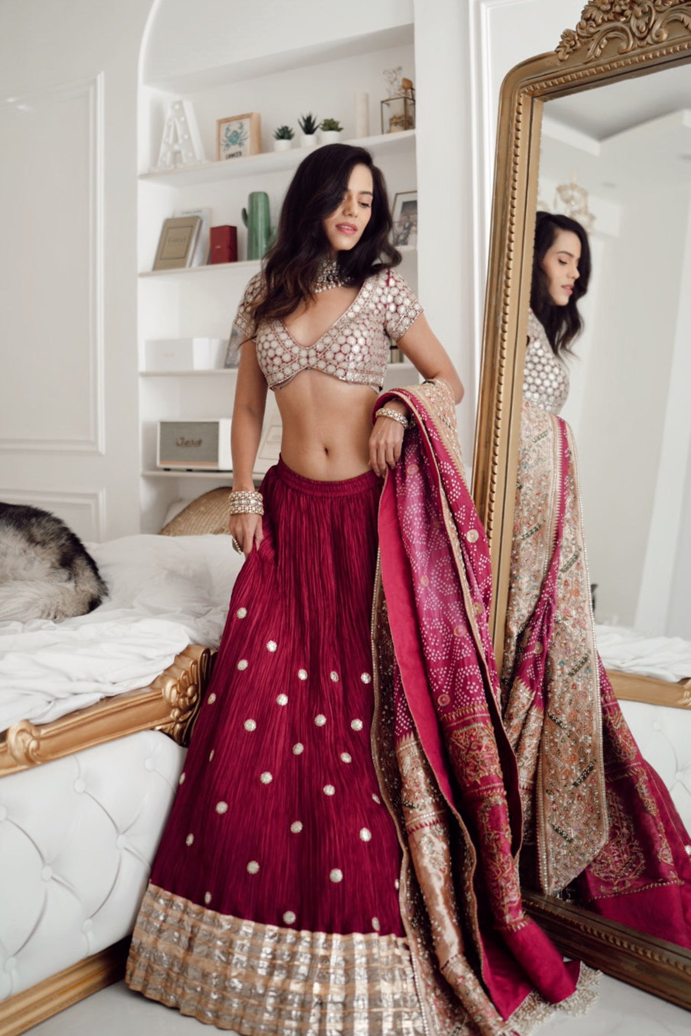 Purple Crushed Silk Lehnga Set