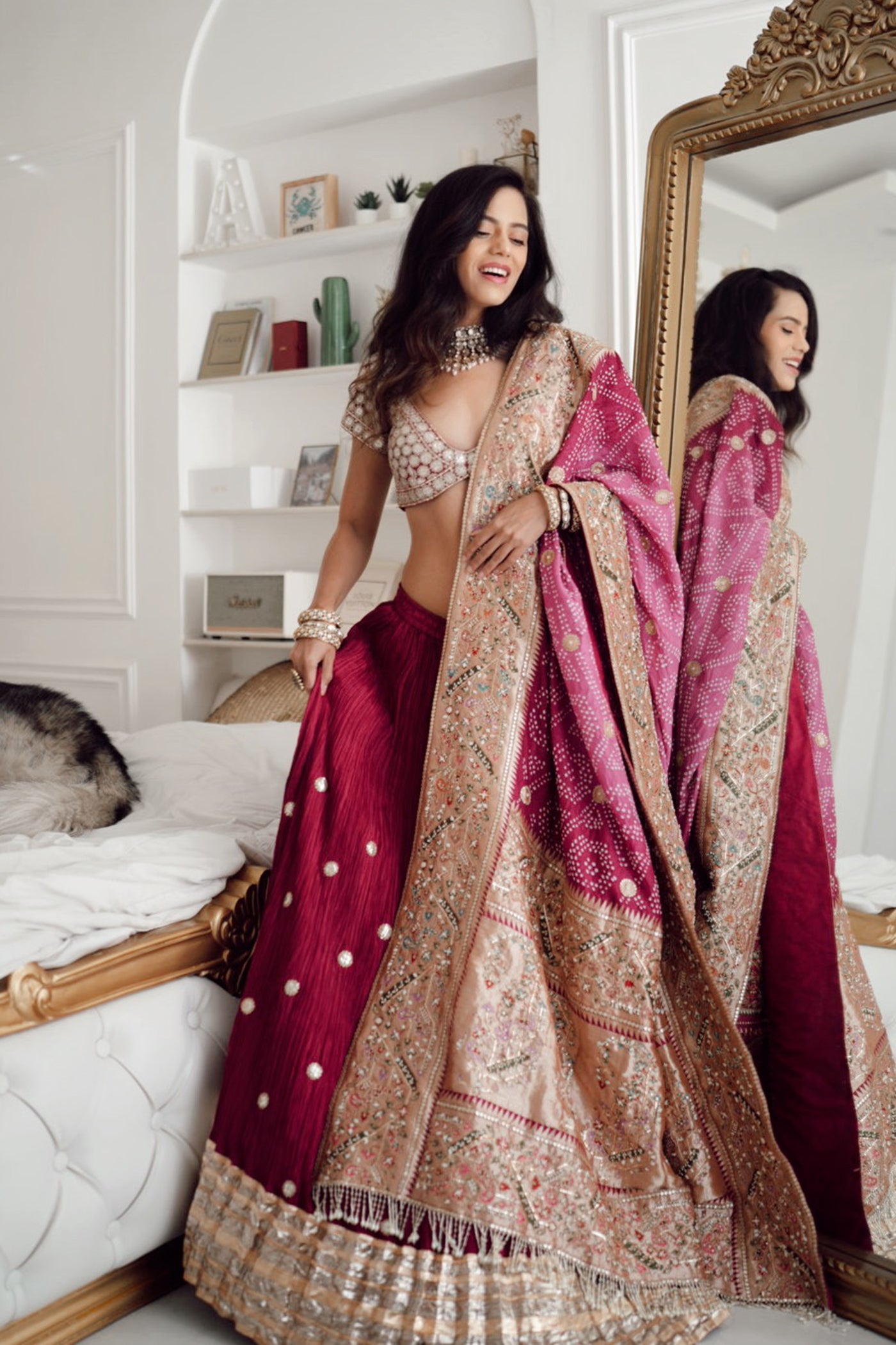 Purple Crushed Silk Lehnga Set