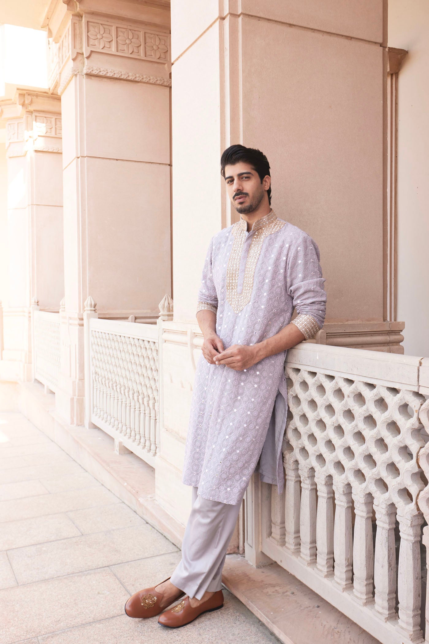 Lilac Embroidered chikankari Kurta Set