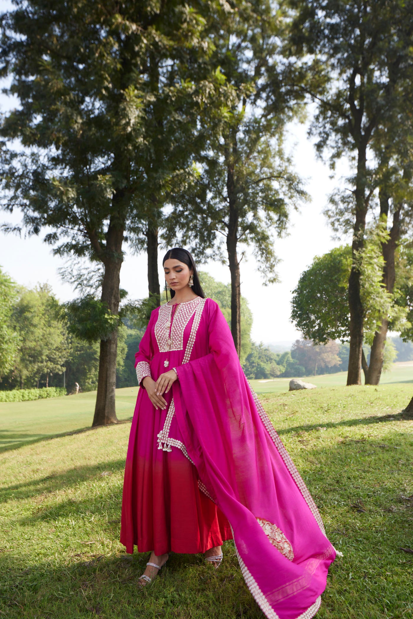 Cherry Red & Pink Anarkali Set