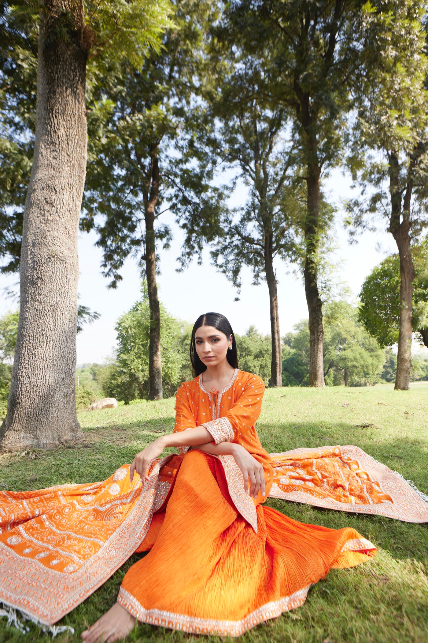 Orange Kurta Sharara Set with Embroidered Dupatta