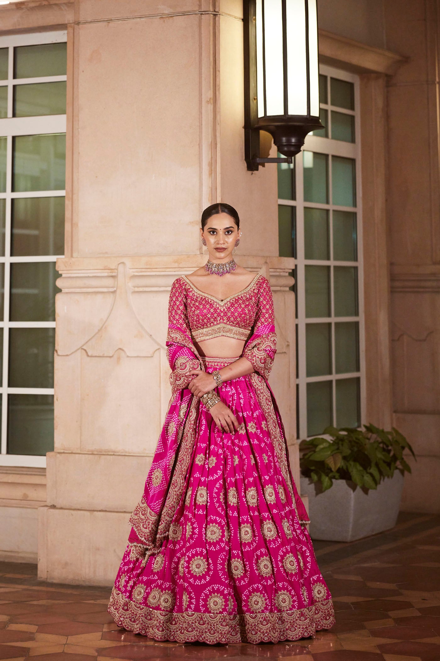 pink Silk Bandhani Lehenga Set