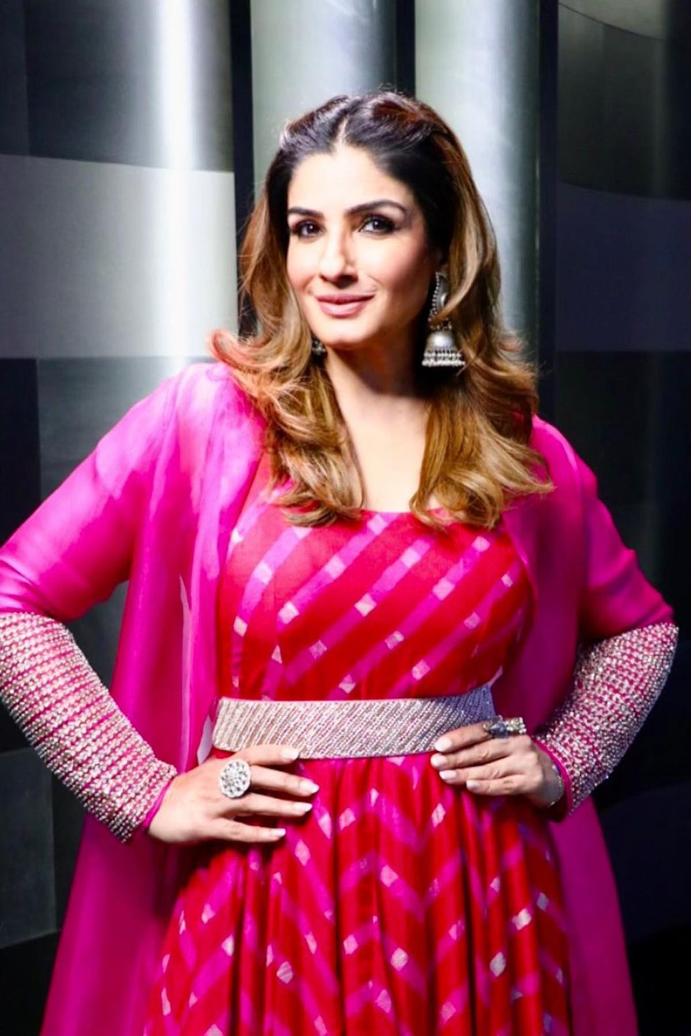 Fuchsia Organza Jacket Set with Mothra-Dyed Inner