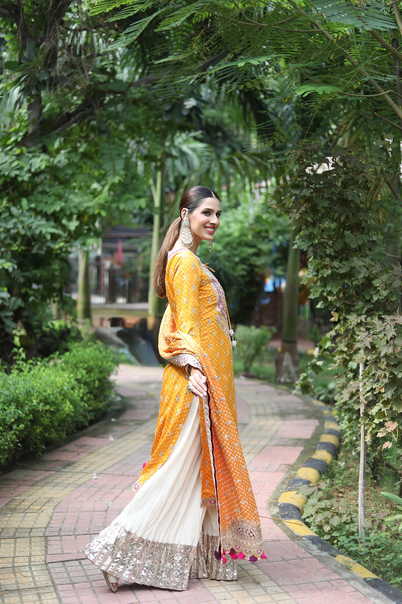 Orange Gajji Silk Kurta And Ivory Crushed Sharara Set