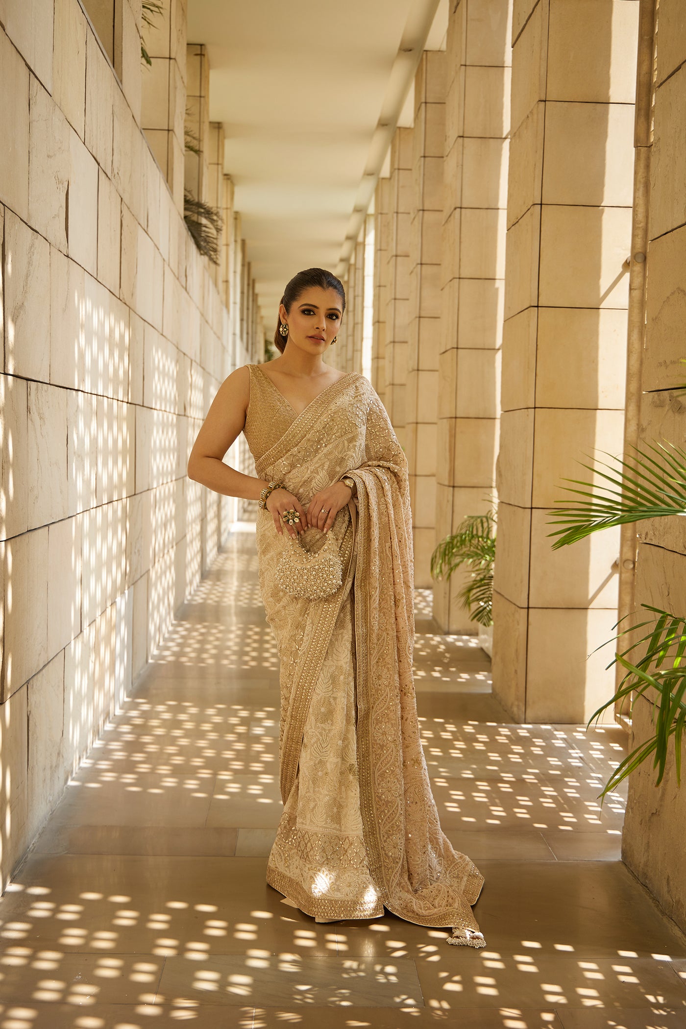 Ivory Chikankari Saree