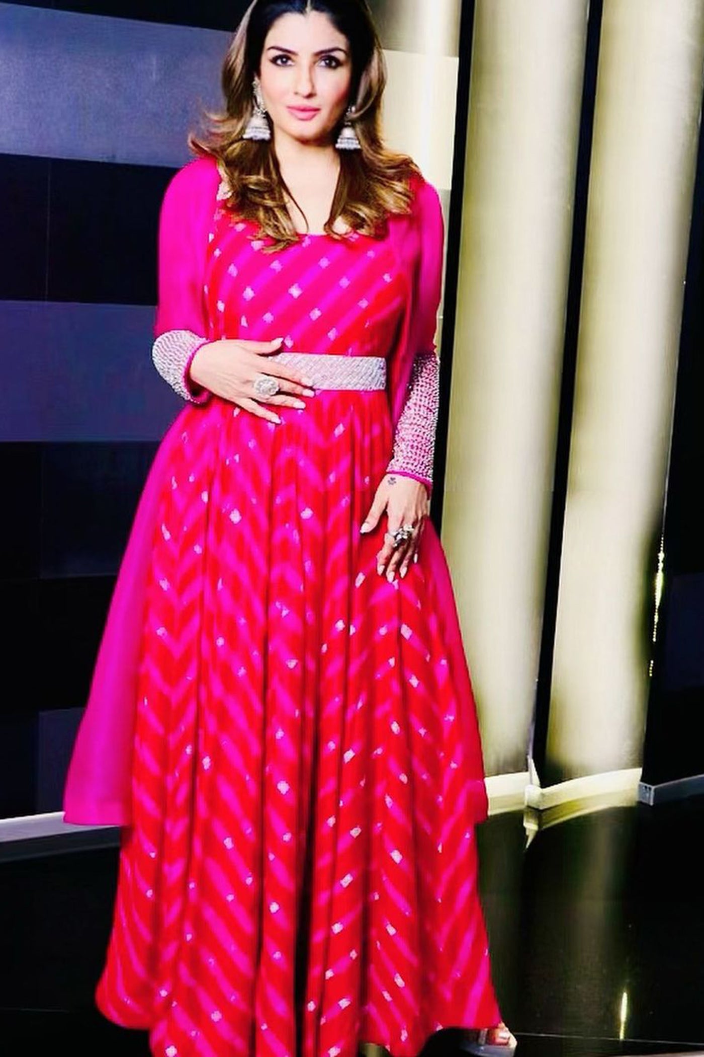 Fuchsia Organza Jacket Set with Mothra-Dyed Inner