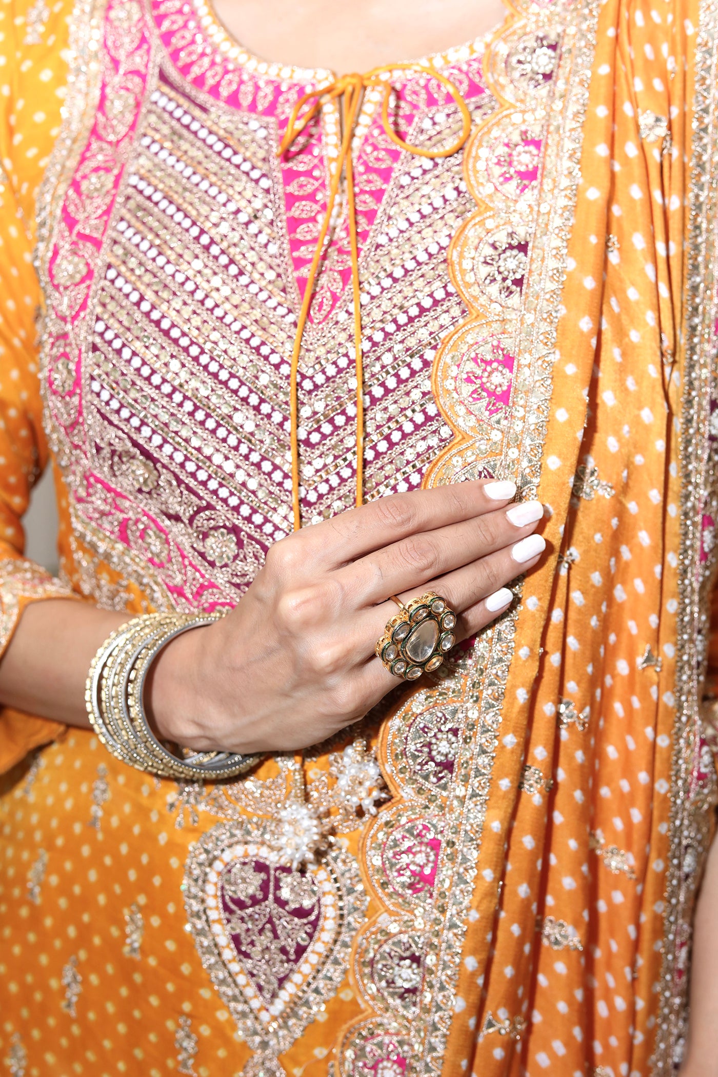 Orange Gajji Silk Kurta And Ivory Crushed Sharara Set