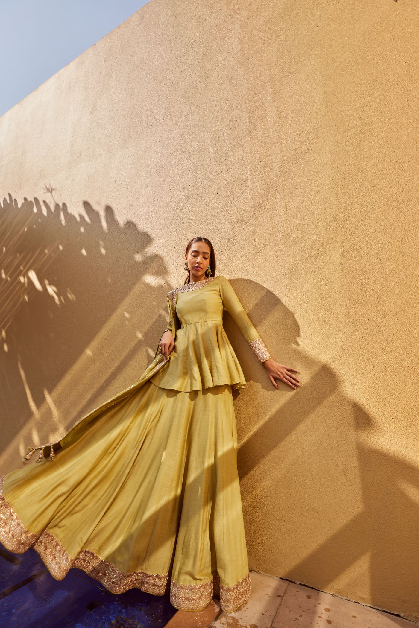 Pista green Moonga Silk Lehenga Set