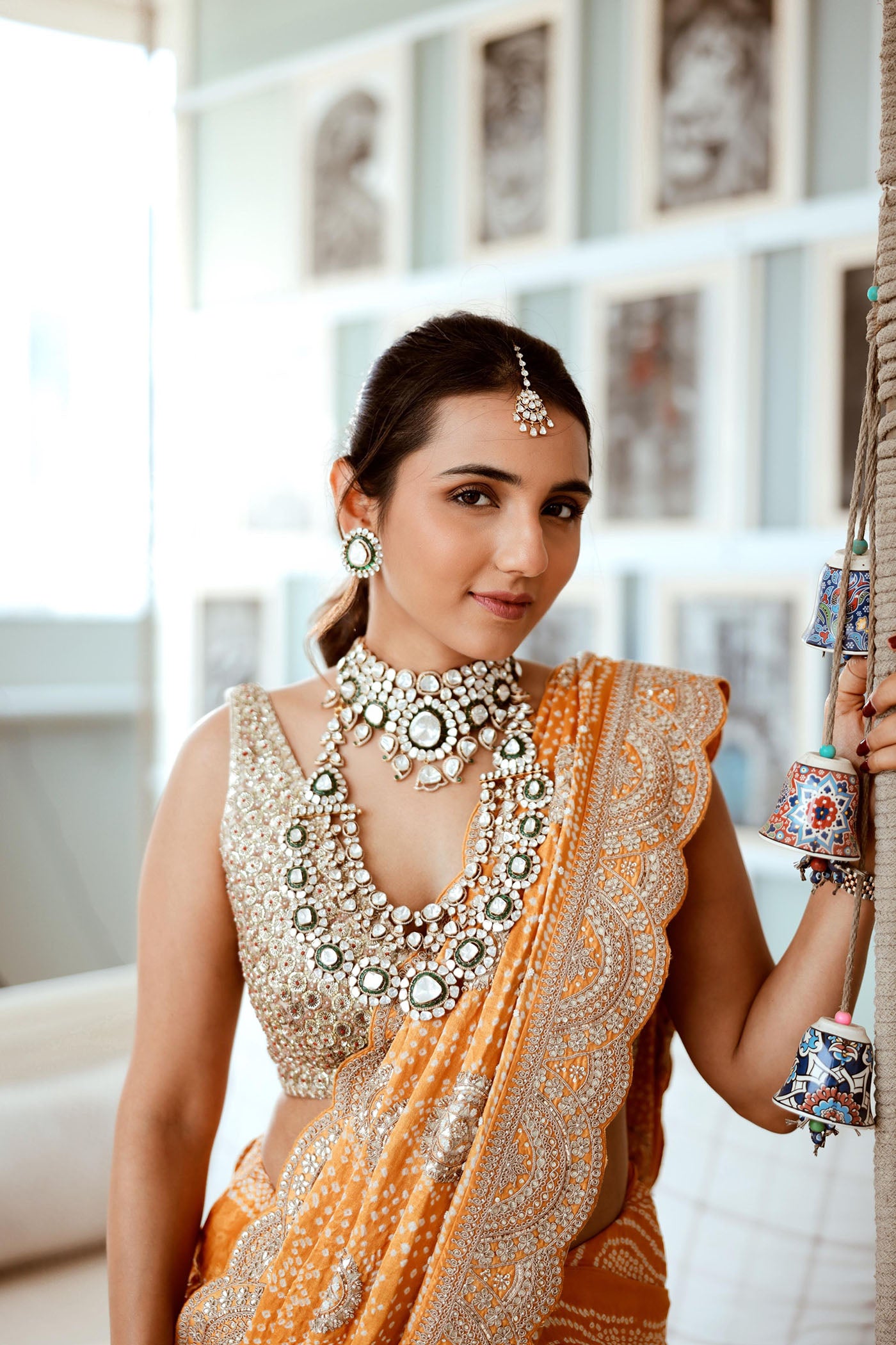 Orange Gajji Silk Bandhani Saree Set