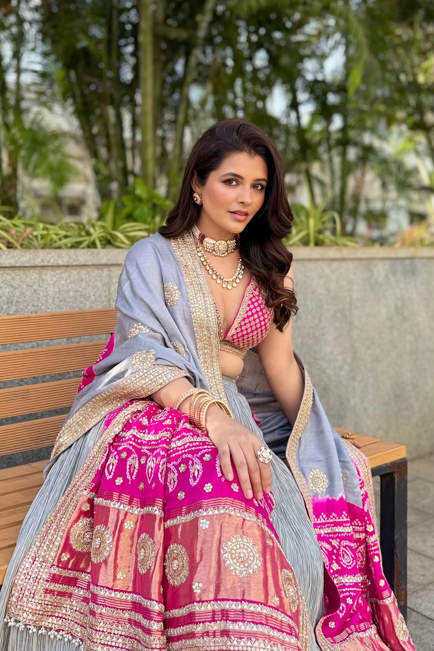 Ice Blue Crushed Silk Lehenga Set