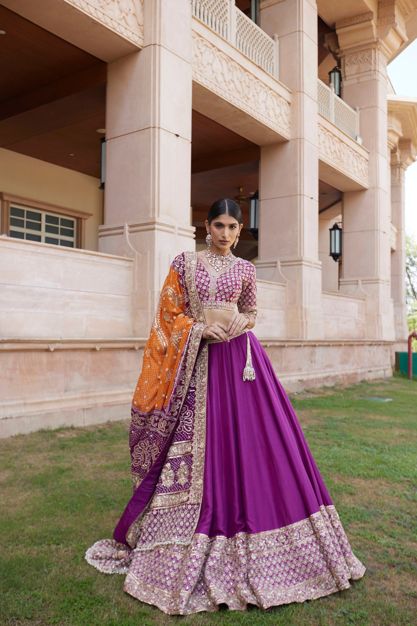 Purple Dupion Silk Embroidered Lehenga Set