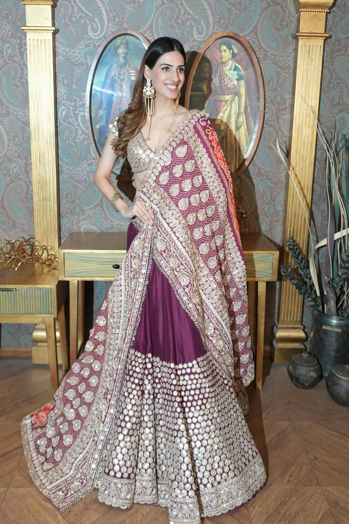Purple Dupion Silk Embroidered Lehenga Set
