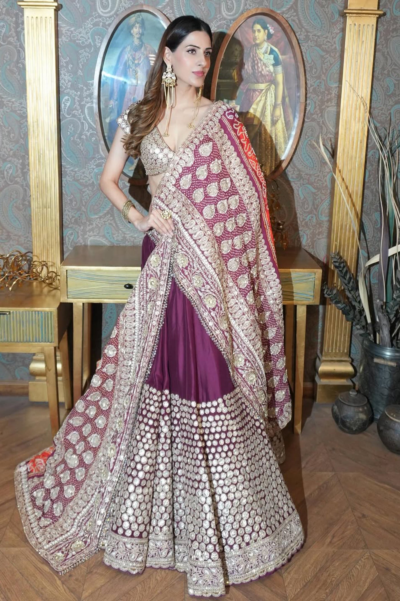 Purple Dupion Silk Embroidered Lehenga Set