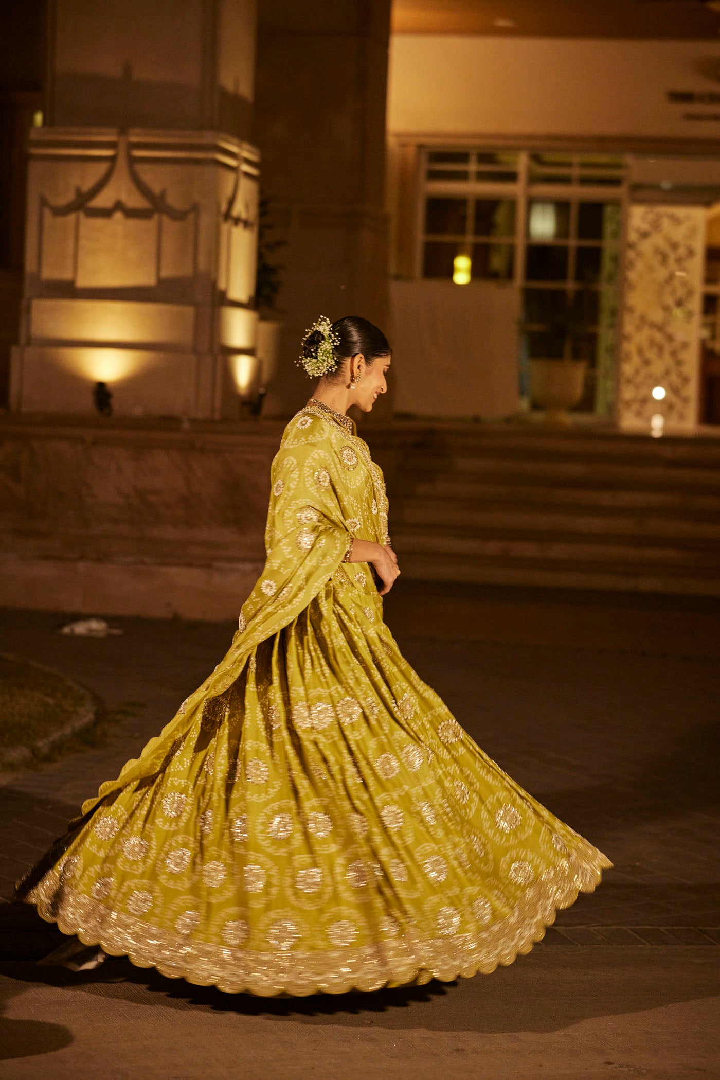 Green Silk Bandhani Lehenga Set