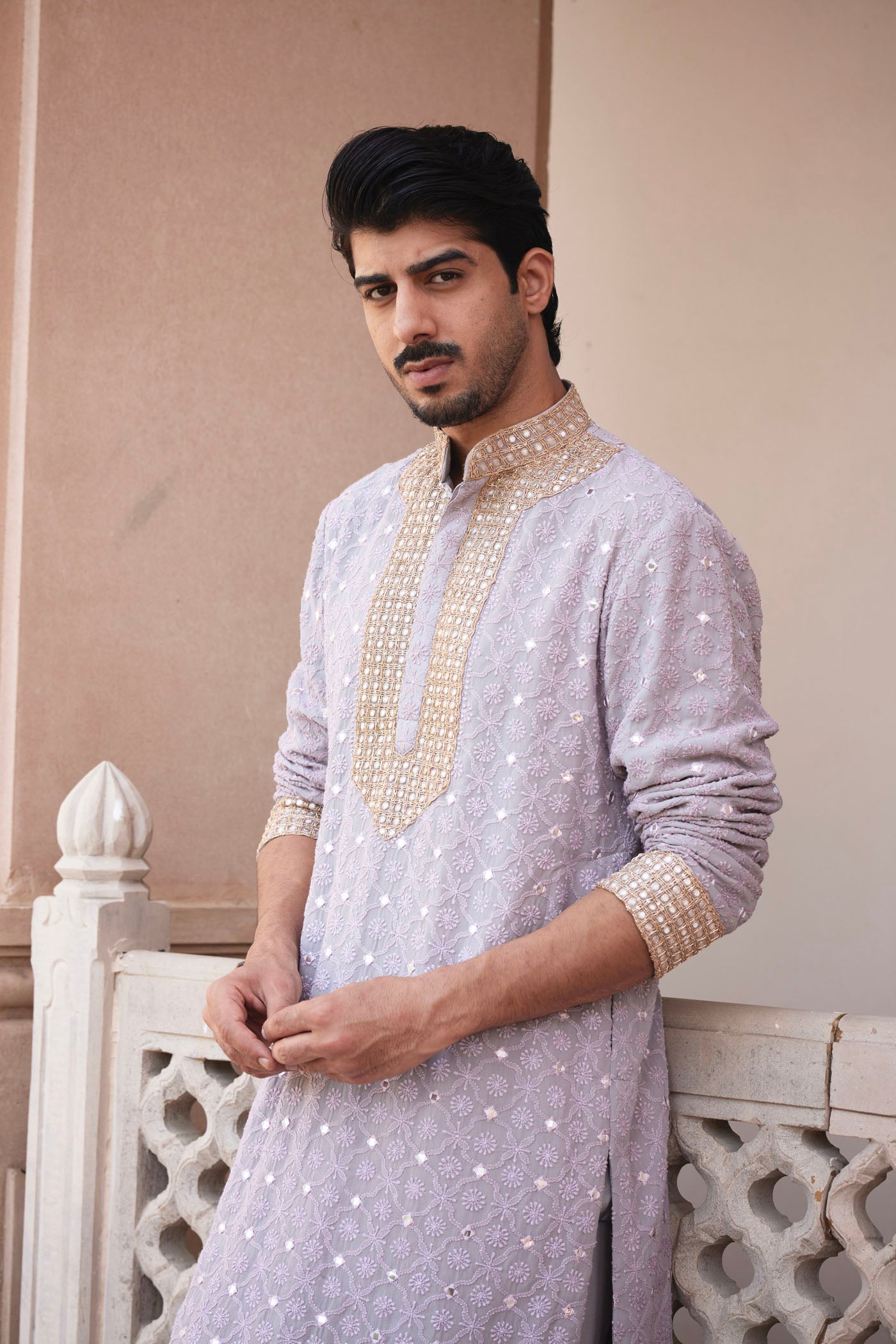 Lilac Embroidered chikankari Kurta Set