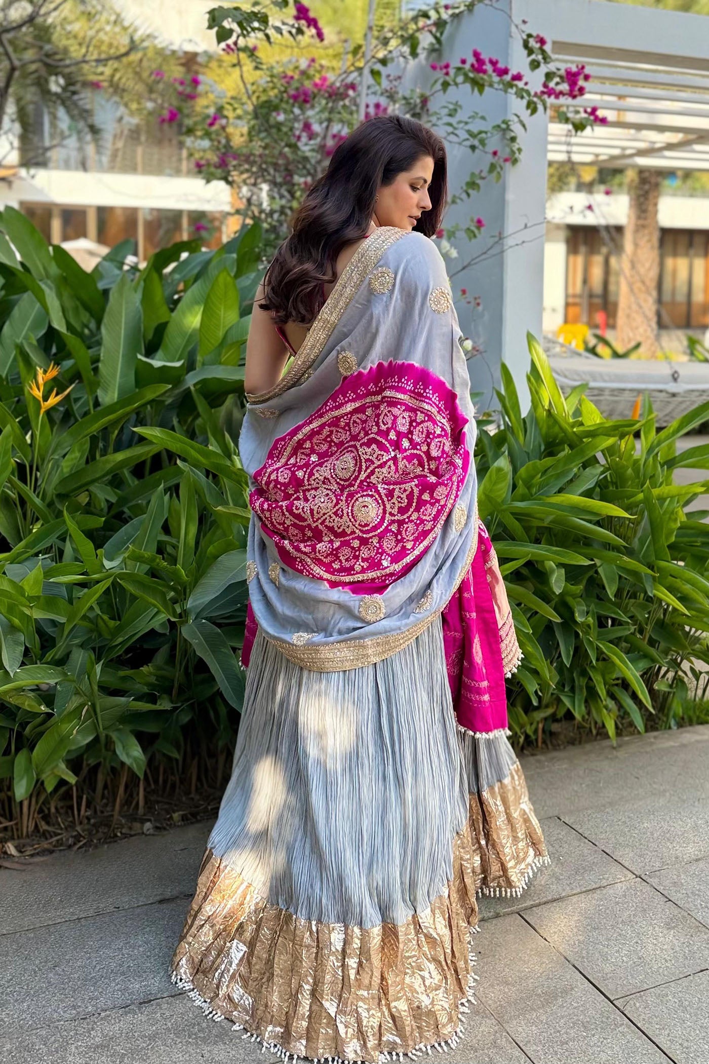 Ice Blue Crushed Silk Lehenga Set