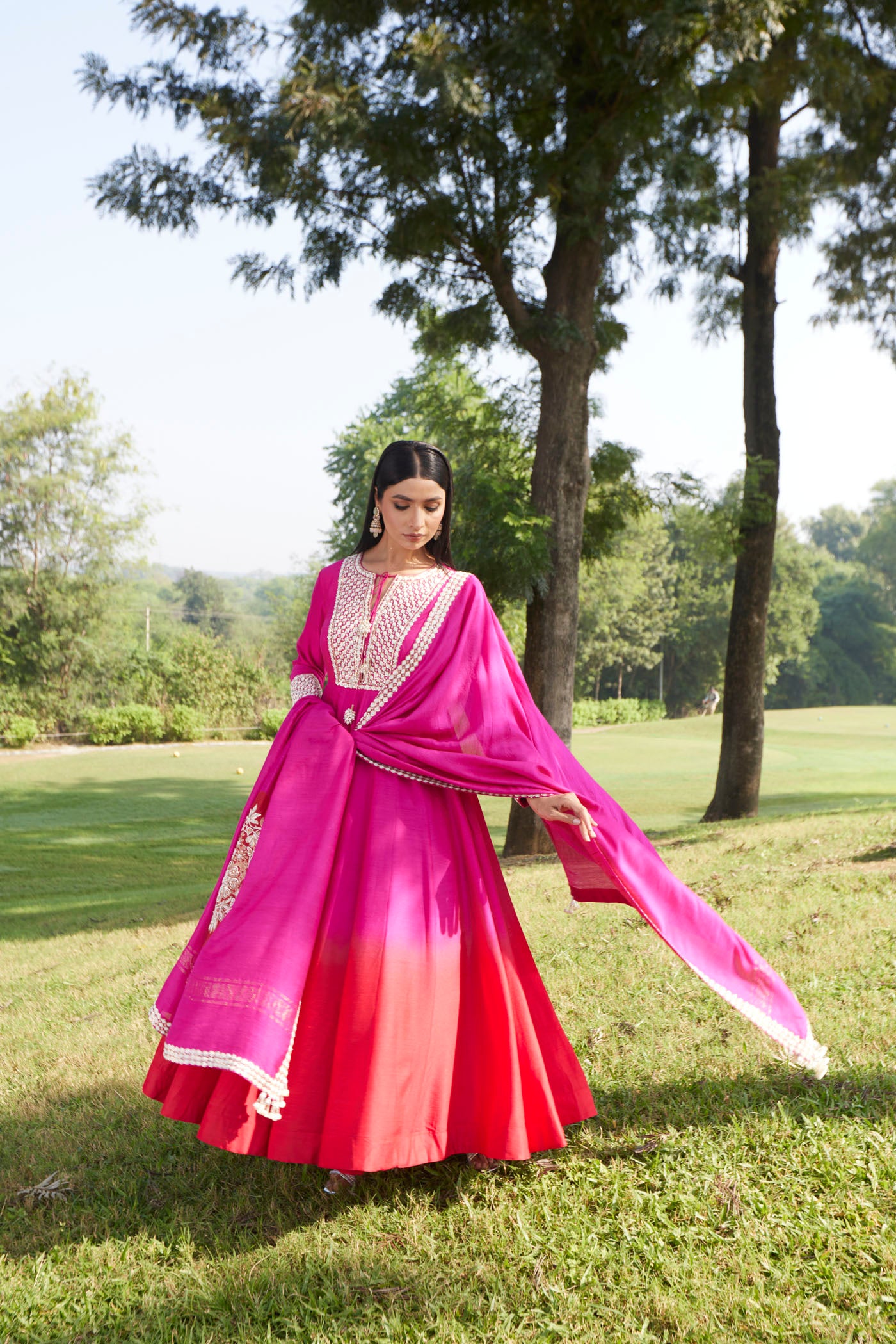 Cherry Red & Pink Anarkali Set