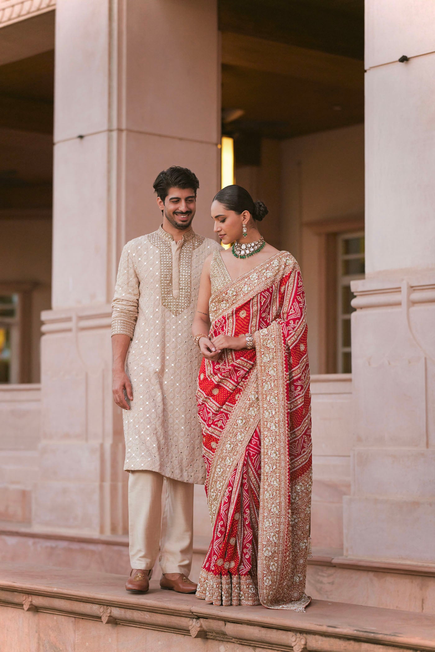 Red Bandhni saree set