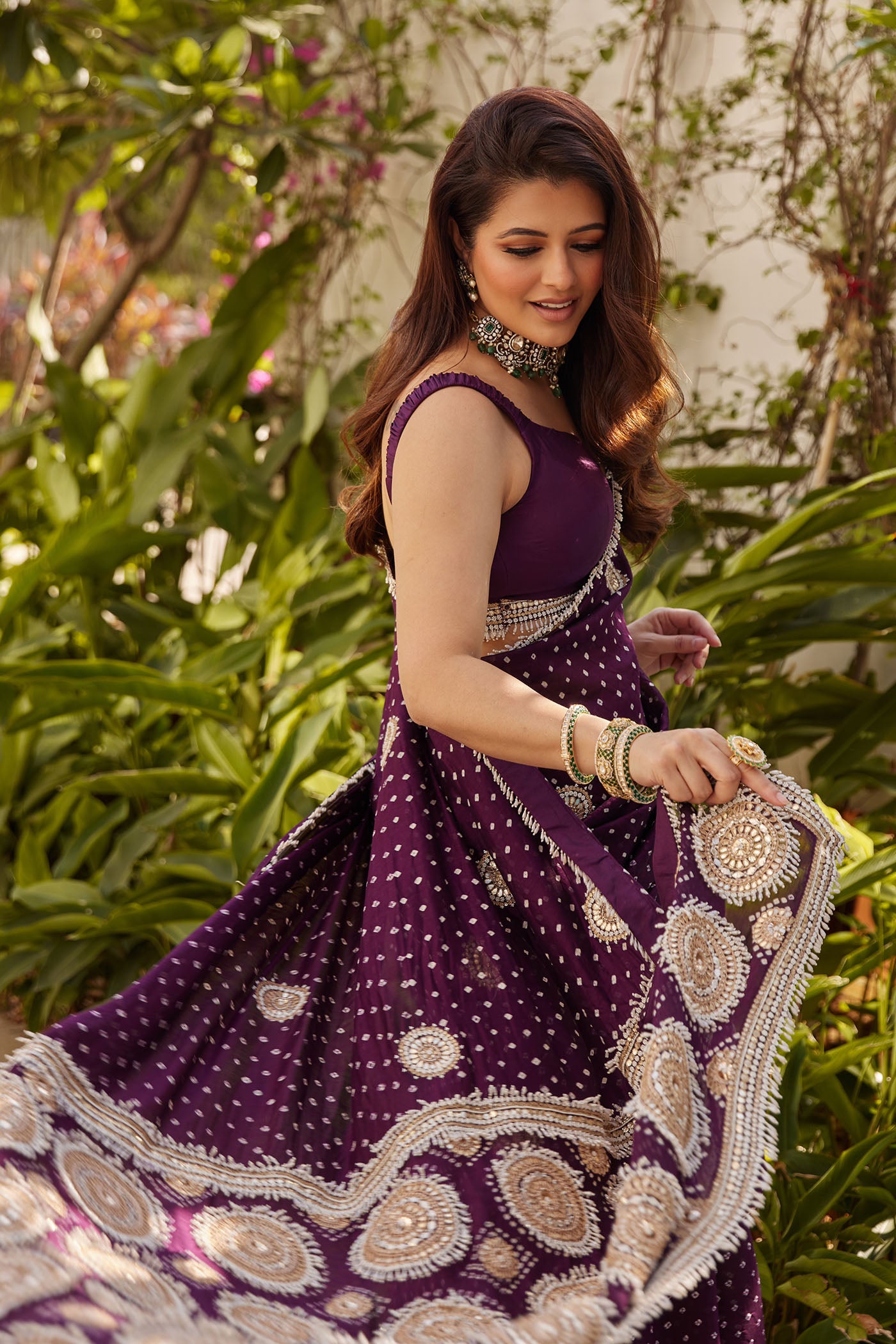 Purple Bandhani Gajji Silk Sare Set