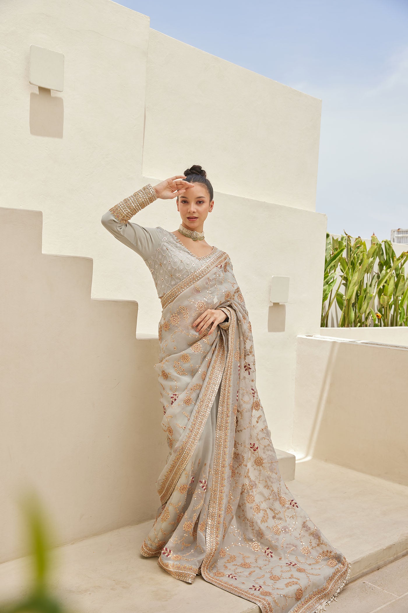 Ice Grey Saree Set
