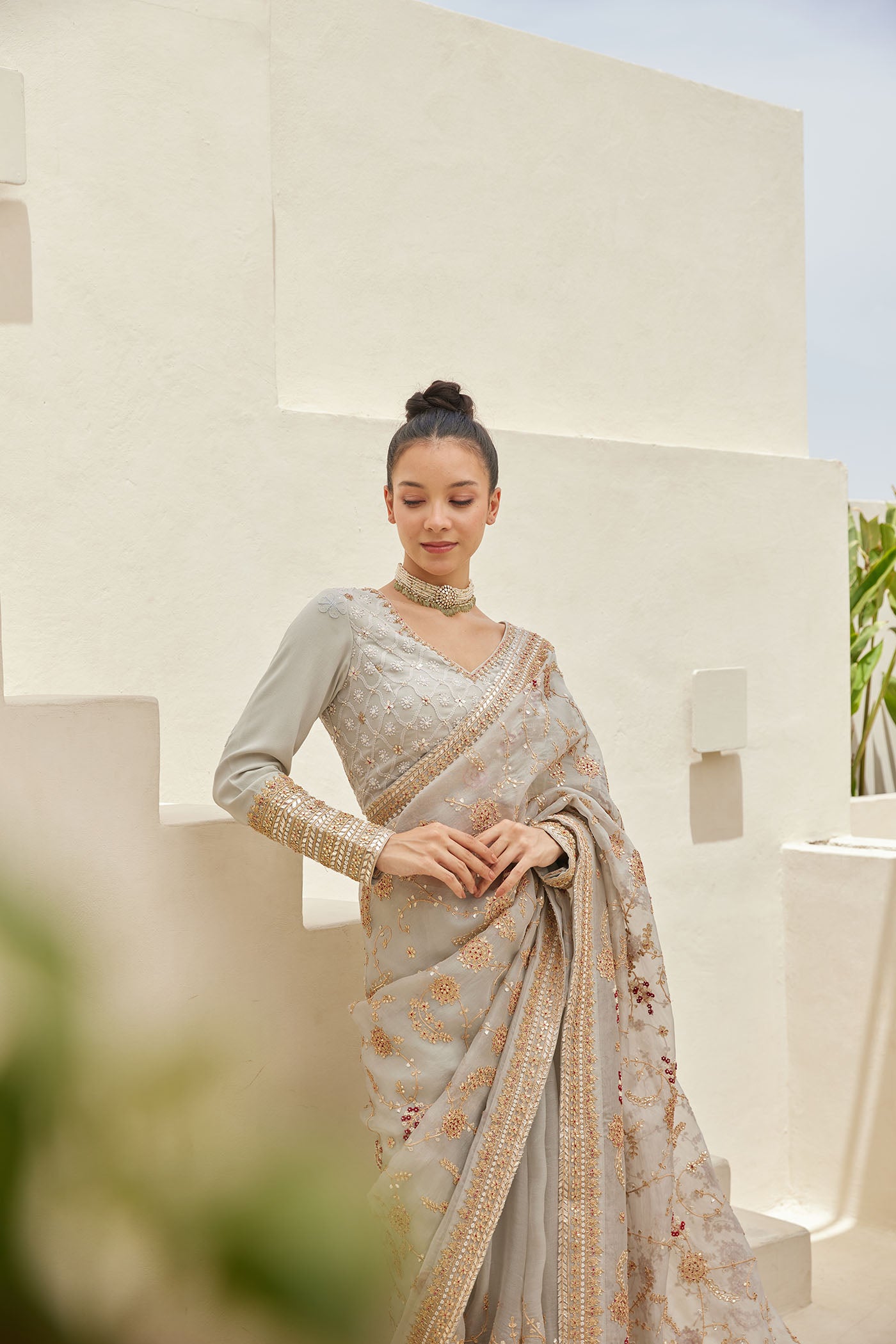 Ice Grey Saree Set