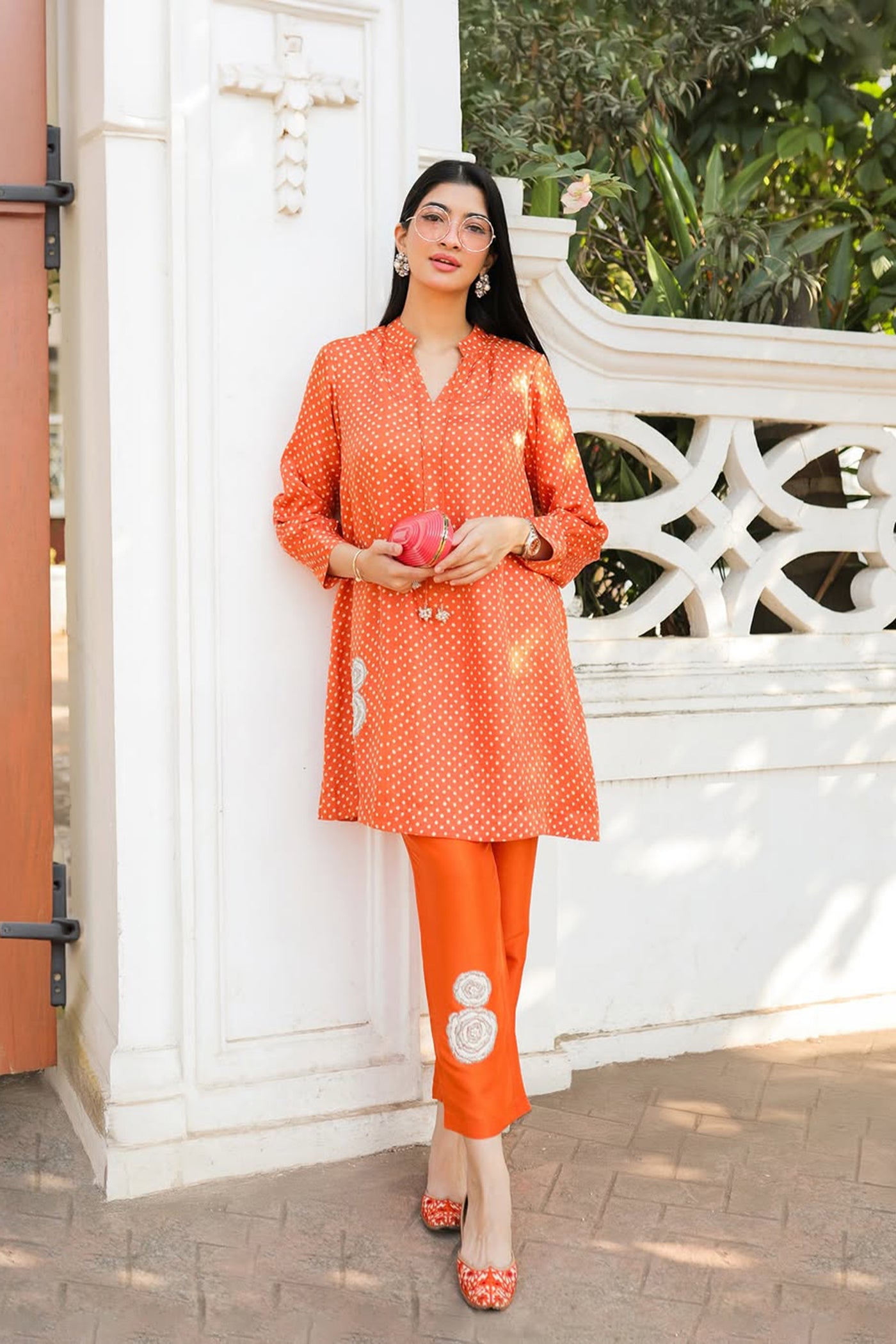 Orange Gajji Silk Bandhani Co-Ord Set