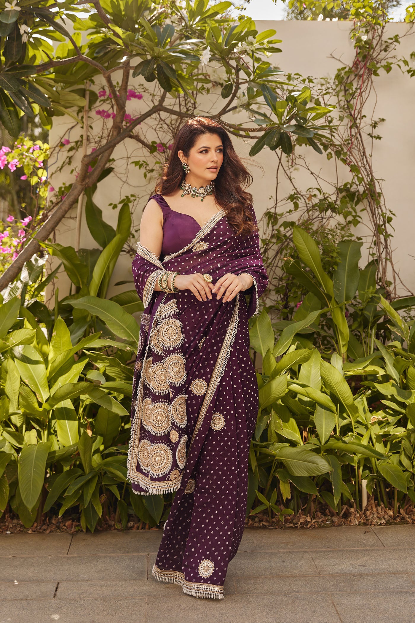 Purple Bandhani Gajji Silk Sare Set